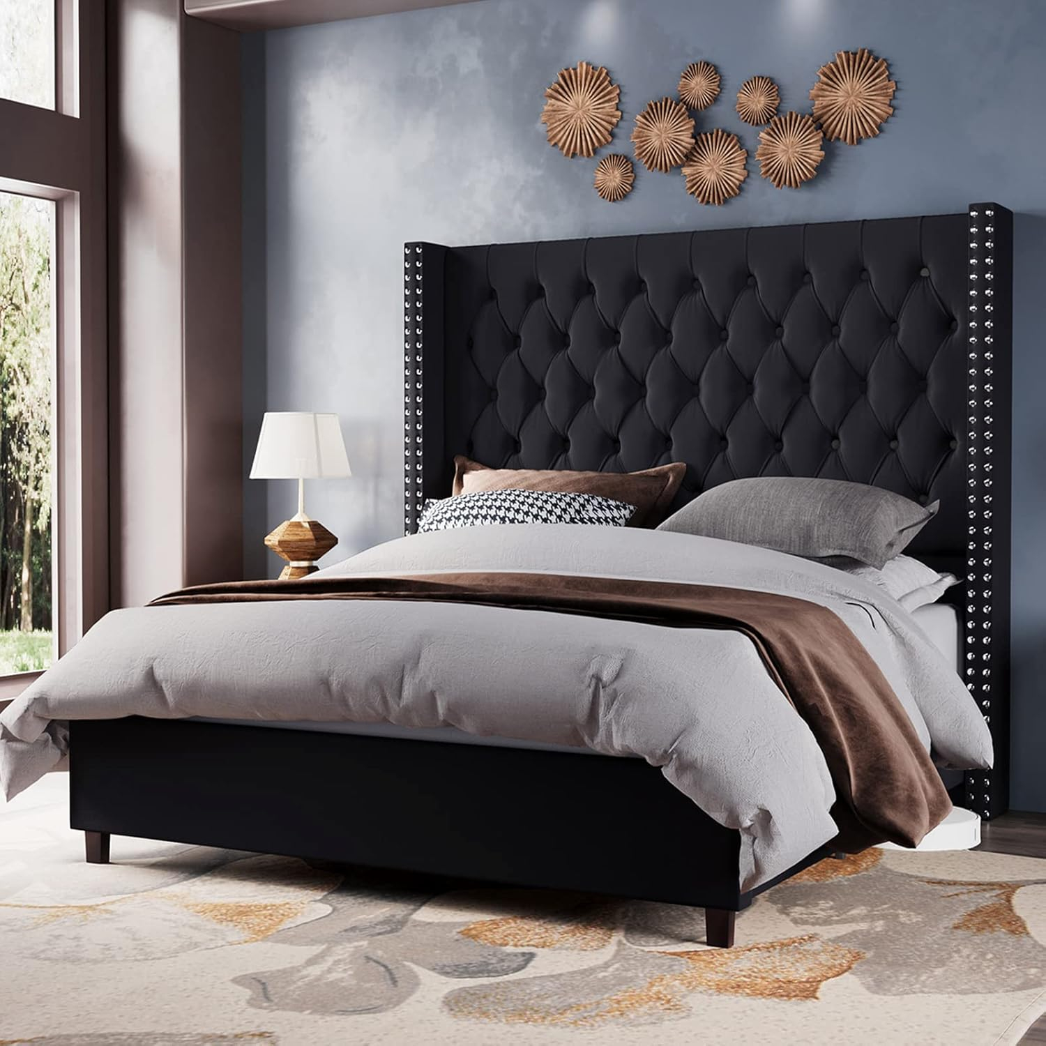 Amazon.com: Jocisland Velvet Upholstered Bed Frame Queen Size 61.4 ... with How Tall Headboards Can Elevate Your Bedroom Aesthetic