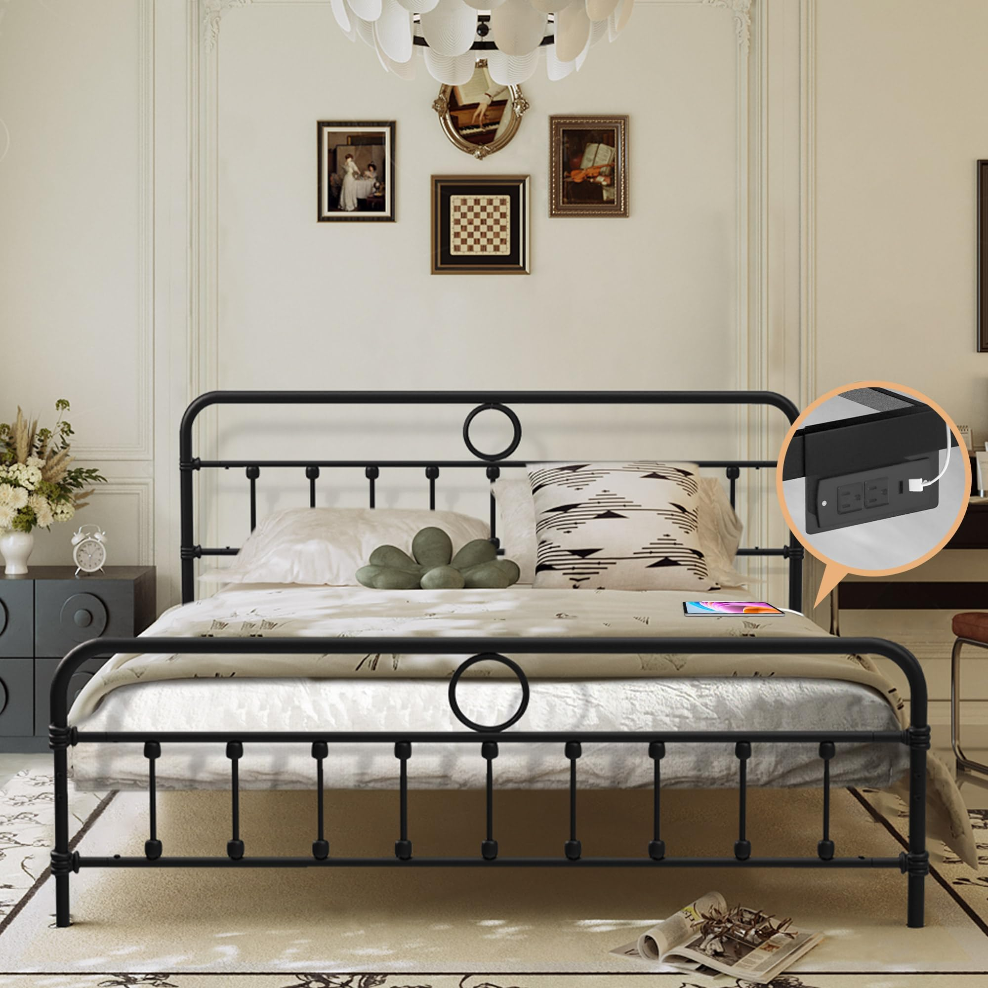 Amazon.com: King Size Bed Frame With Headboard, Metal Heavy Duty ... within King Size Bed Steel Frame