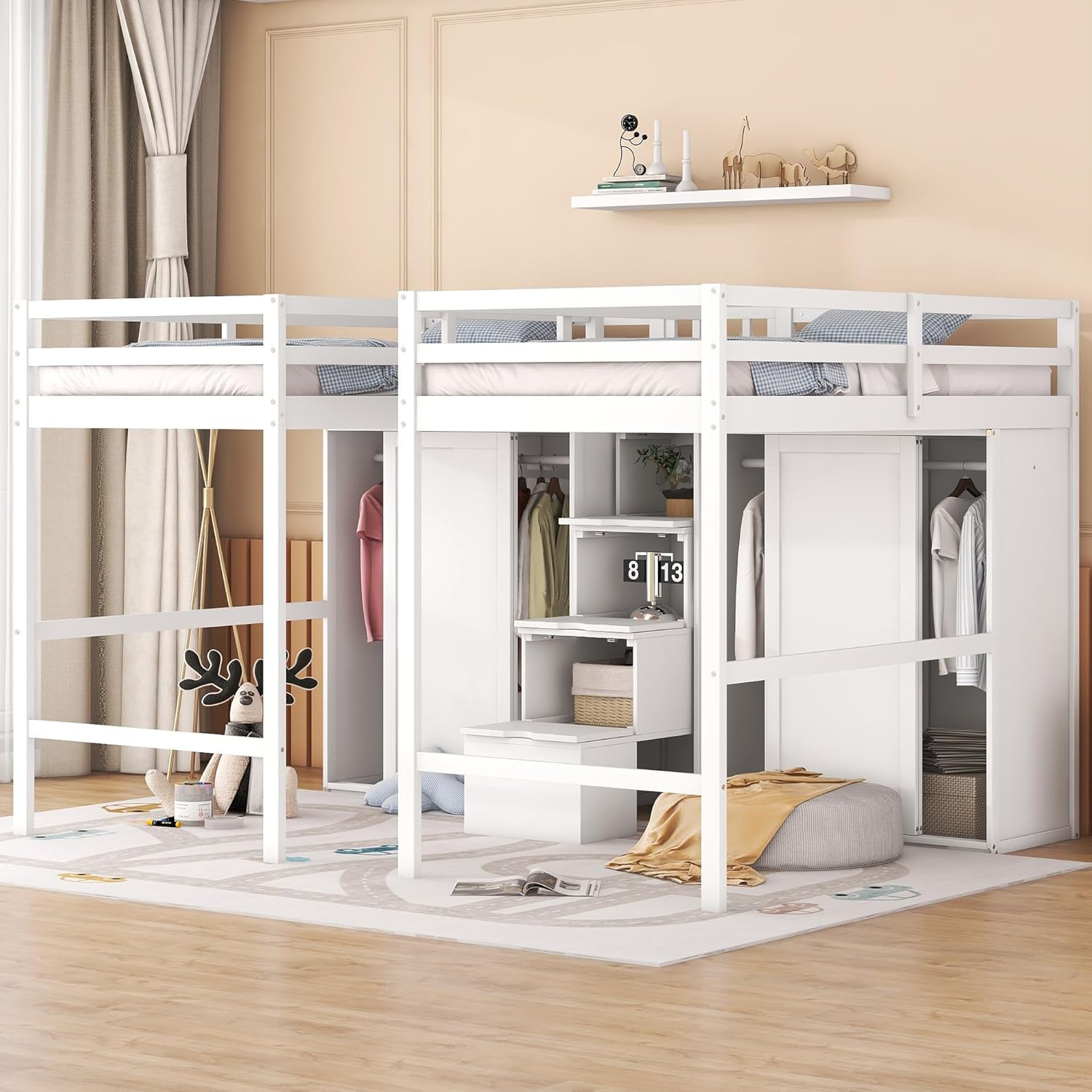 Amazon.com: Lifeand Double Twin Loft Beds With Wardrobes And Staircase ... with Transforming Tiny Bedrooms with Innovative Side by Side Loft Bed Ideas