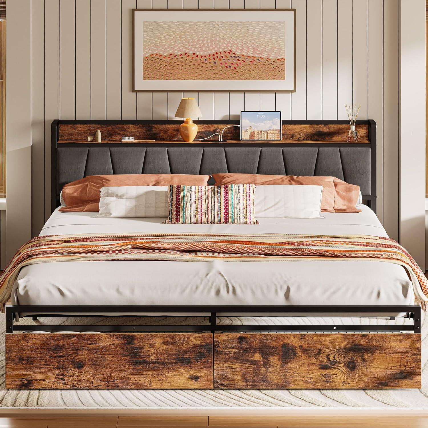 Amazon.com: Likimio California King Size Bed Frame, Storage Headboard ... throughout California King Bed Platform Frame