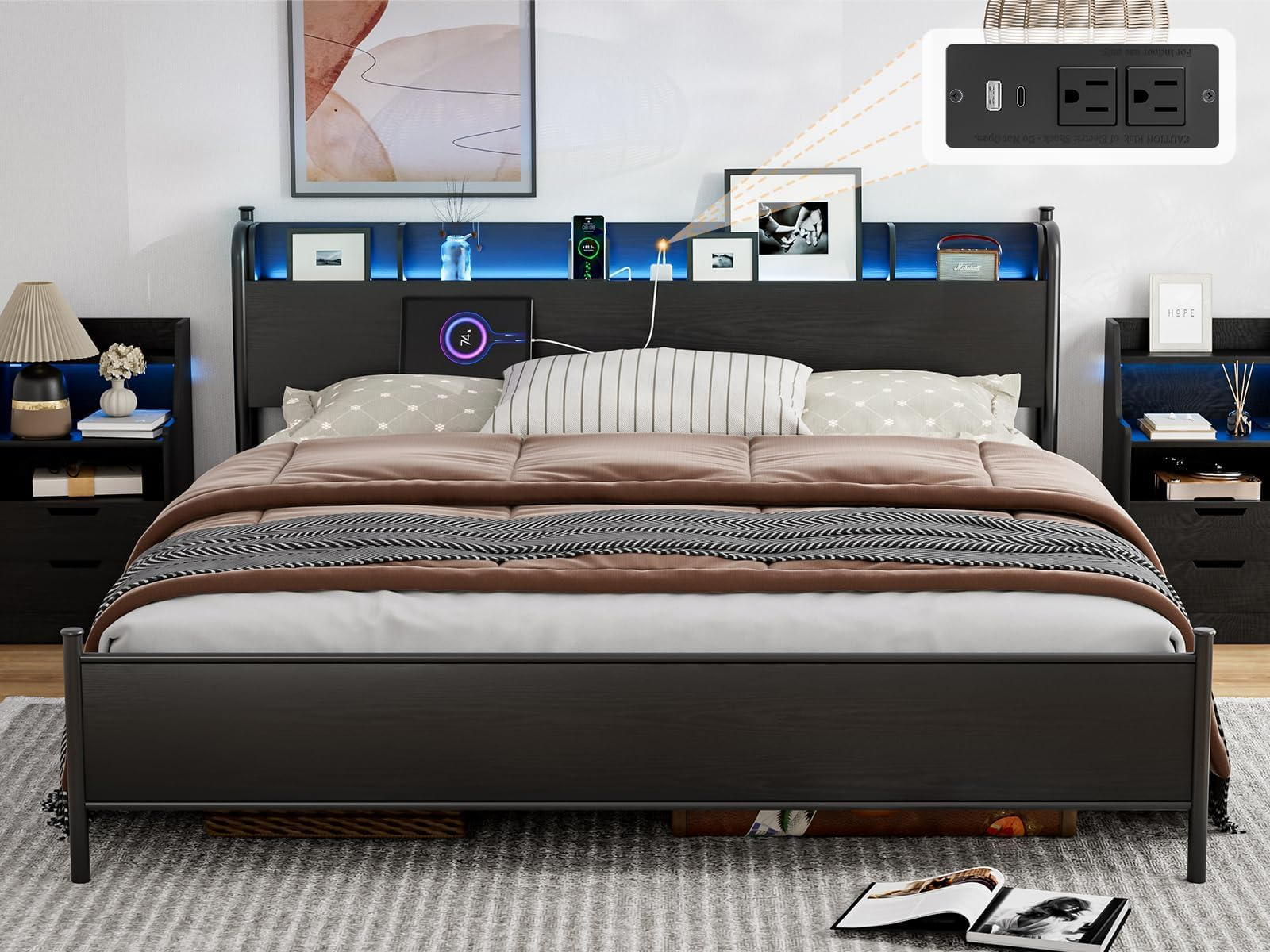 Amazon.com: Likimio California King Size Bed Frame, Storage Headboard ... with regard to California King Bed Frame With Drawers
