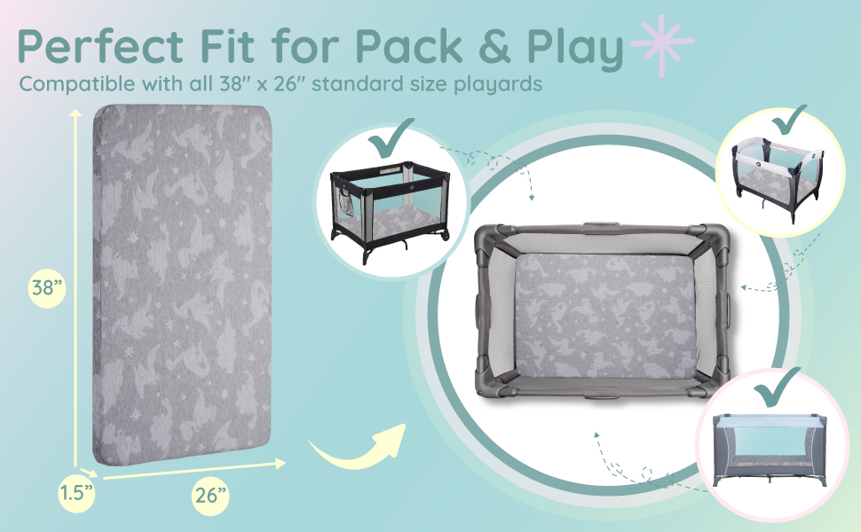 Amazon.com: Lilian&Gema Pack And Play Mattress 38"X26"X1.5", Portable ... in Pack And Play Mattress Measurements