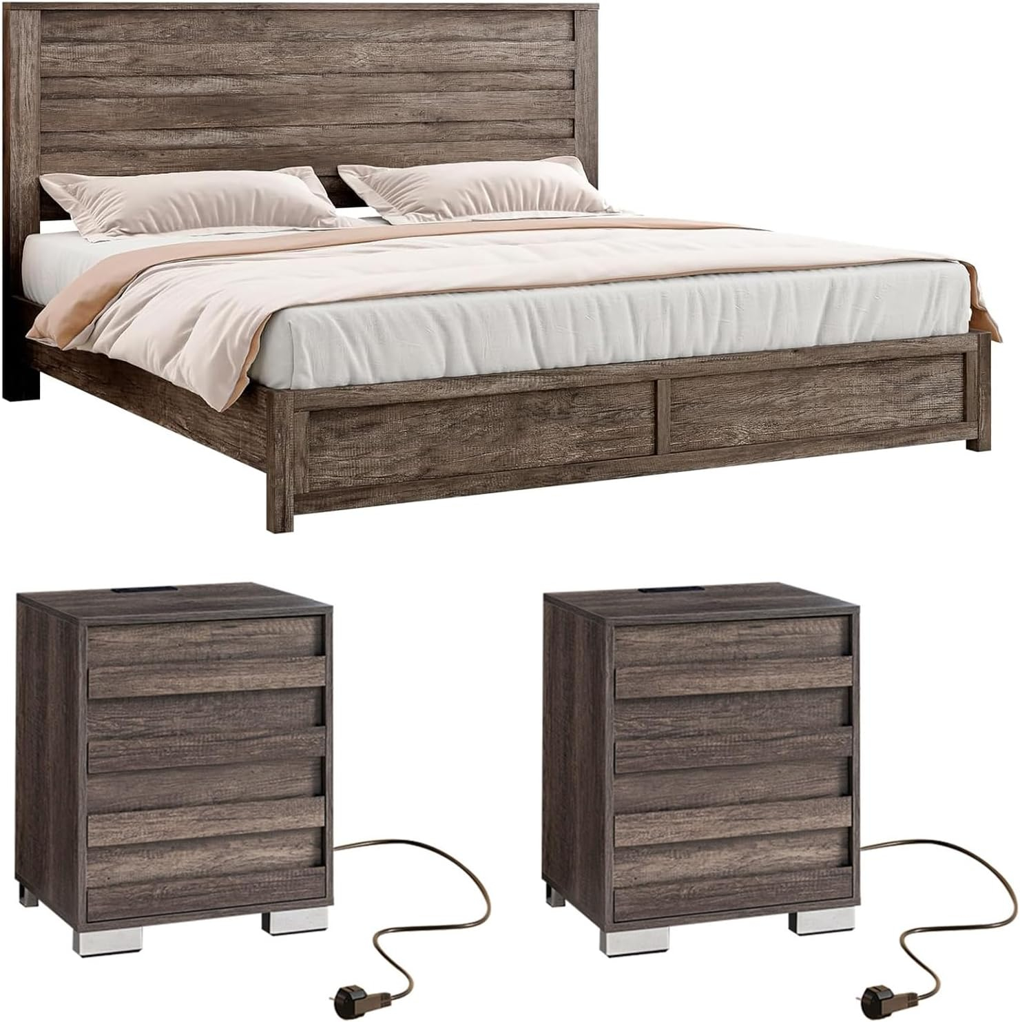 Amazon.com: Luxoak 3 Pcs Bedroom Furniture Sets,Includes Farmhouse King ... throughout Farmhouse King Size Bedroom Sets