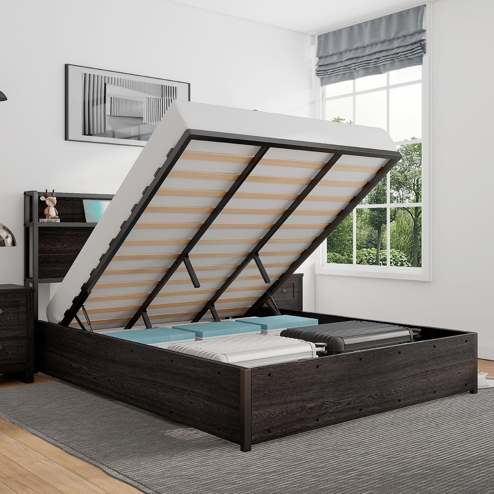 Amazon.com: Luxoak Queen Size Lift Up Storage Bed, Wood Platform Bed ... for How to Choose the Right Queen Storage Bed Frame with Headboard for Your Space