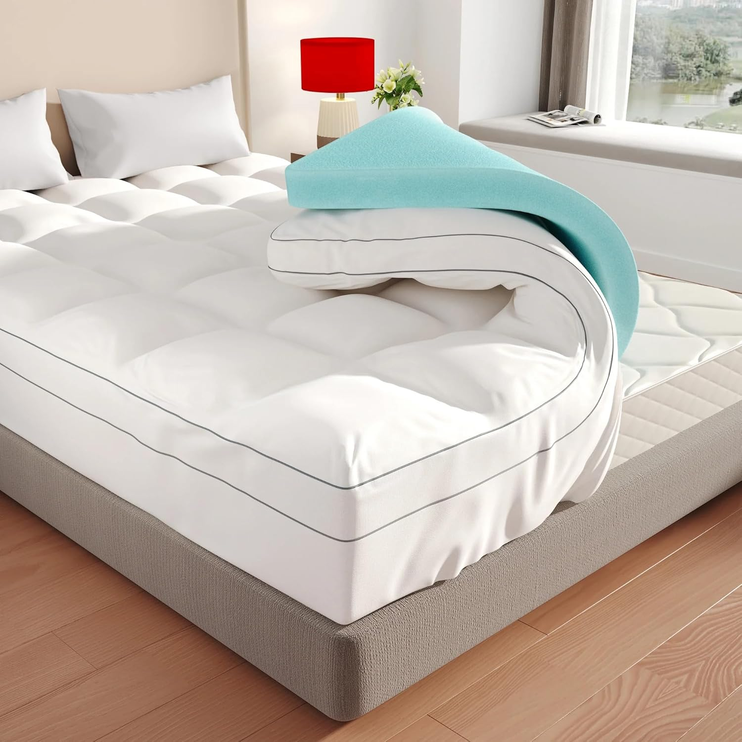 Amazon.com: Memory Foam Mattress Topper Queen 4 Inch, Dual Layer 2 Inch ... pertaining to Understanding the benefits of full size 4 inch memory foam toppers
