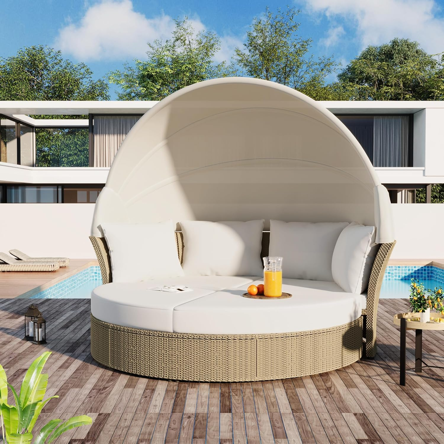 Amazon.com: Merax All-Weather Outdoor Round Patio Daybed Conversation ... for Round Outdoor Daybed With Canopy