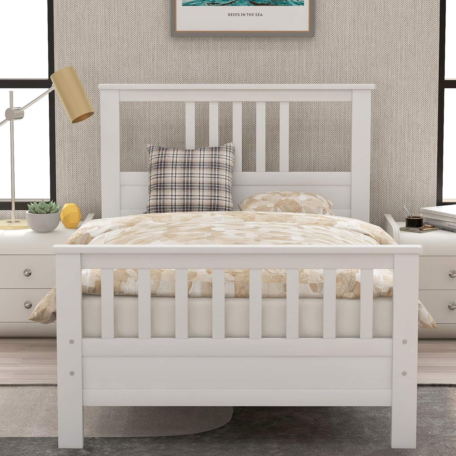 Amazon.com: Merax Solid Wood White Twin Platform Bed For Kids, Twin ... inside Choosing the right wood species for your twin platform bed frame
