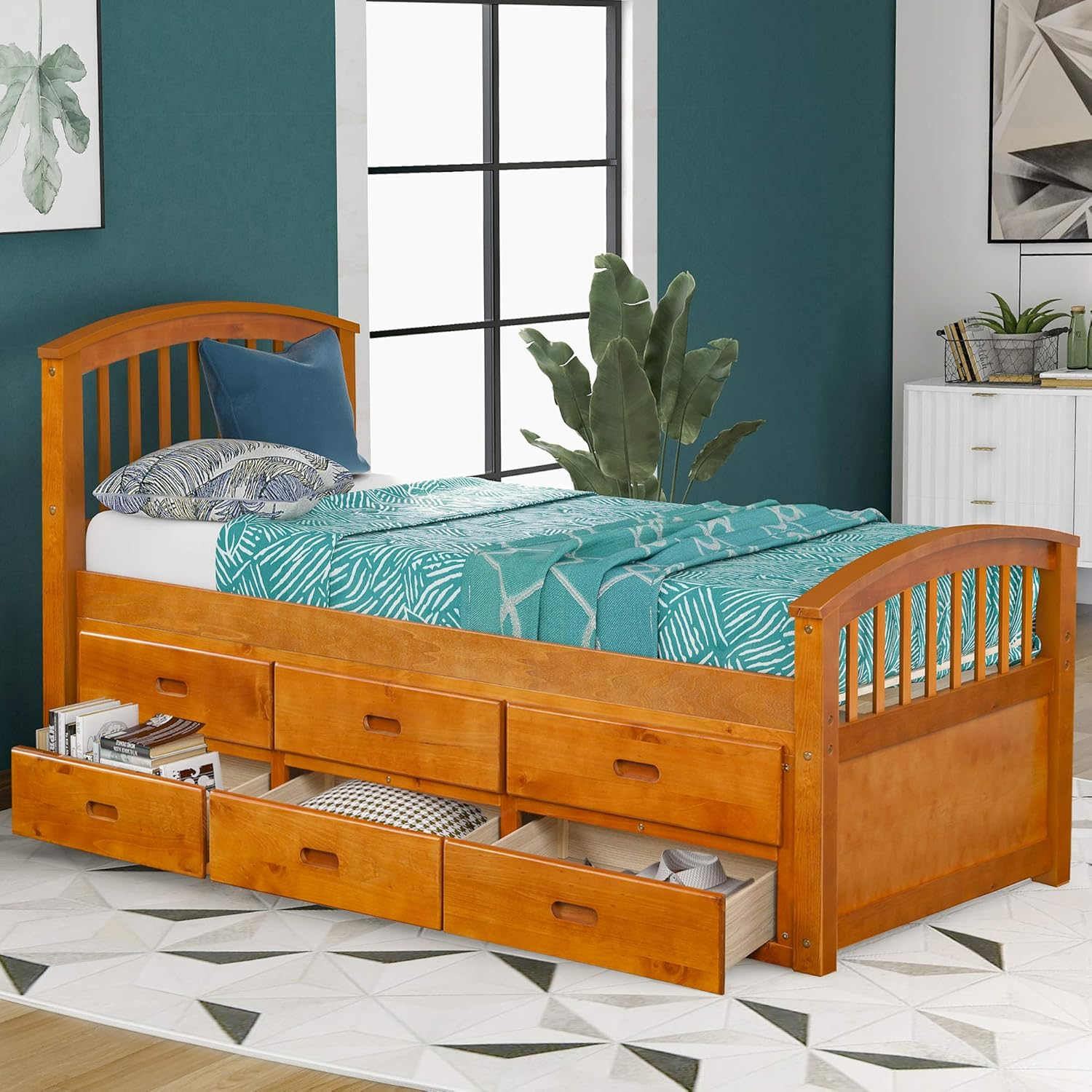 Amazon.com: Merax Twin Size Platform Storage Bed Solid Wood Bed With 6 ... intended for Wood Twin Bed With Storage