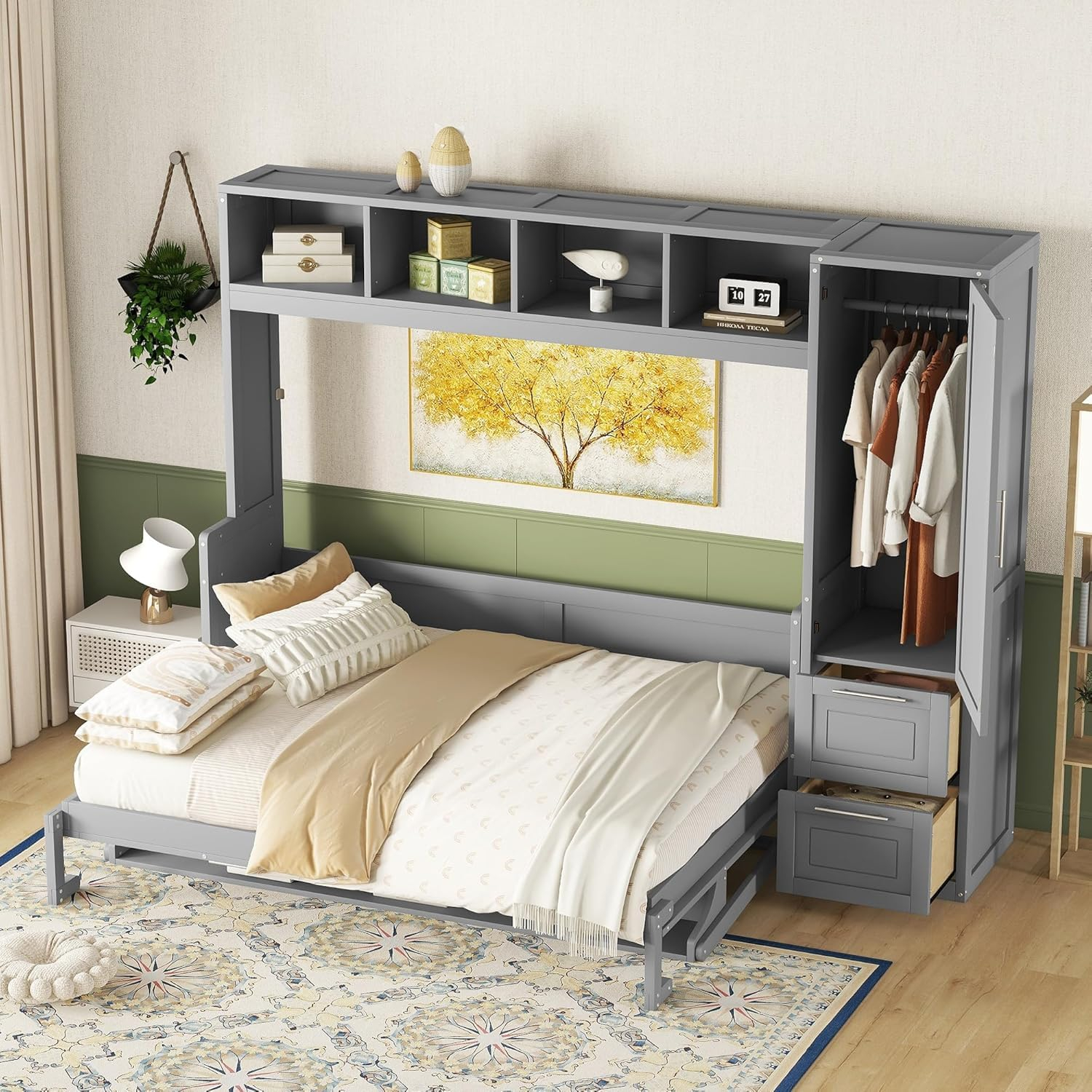 Amazon.com: Meritline Queen Horizontal Murphy Bed With Storage Wardrobe ... intended for Space-saving solutions with queen size horizontal murphy bed functionality