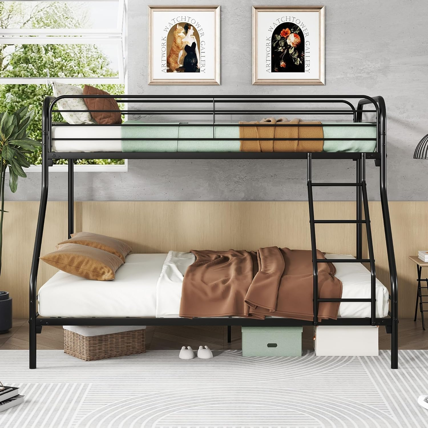 Amazon.com: Metal Twin Over Full Bunk Beds,Heavy Duty Bunk Beds For ... inside Black Bunk Beds Twin Over Full