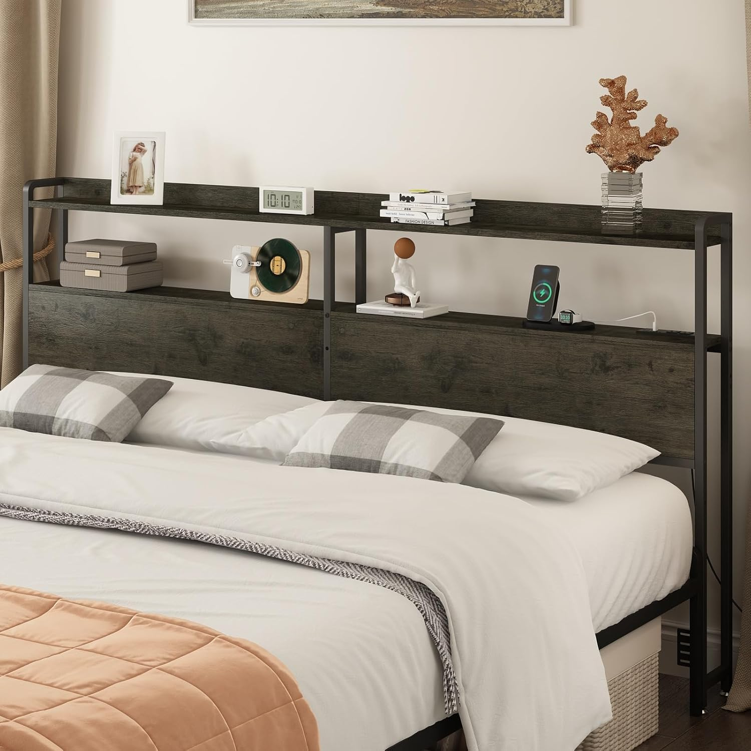 Amazon.com - Metyerry Headboard For King Size Bed Frame With Storage ... in King Size Headboard With Storage And Usb Ports