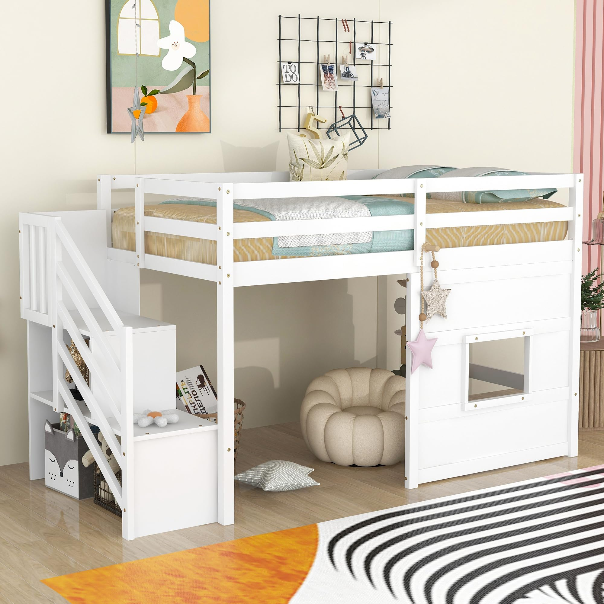Amazon.com: Miscoos Metal Twin Size Loft Bed With Stairs And Safety ... pertaining to Maximizing Bedroom Space with Loft Bed Twin with Stairs Setup