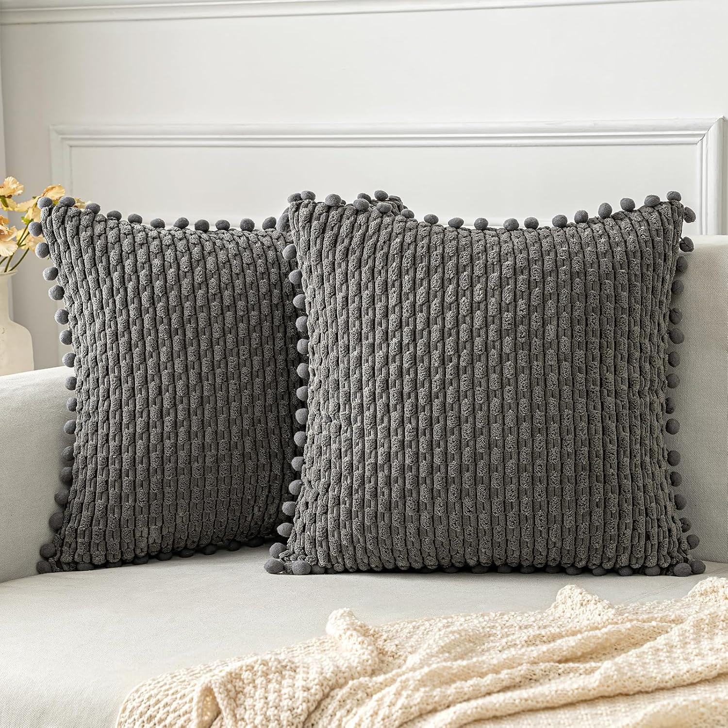 Amazon.com: Miulee Set Of 2 Dark Grey Decorative Throw Pillow Covers ... inside How Grey Throw Pillows Can Transform Your Bedroom's Comfort and Style