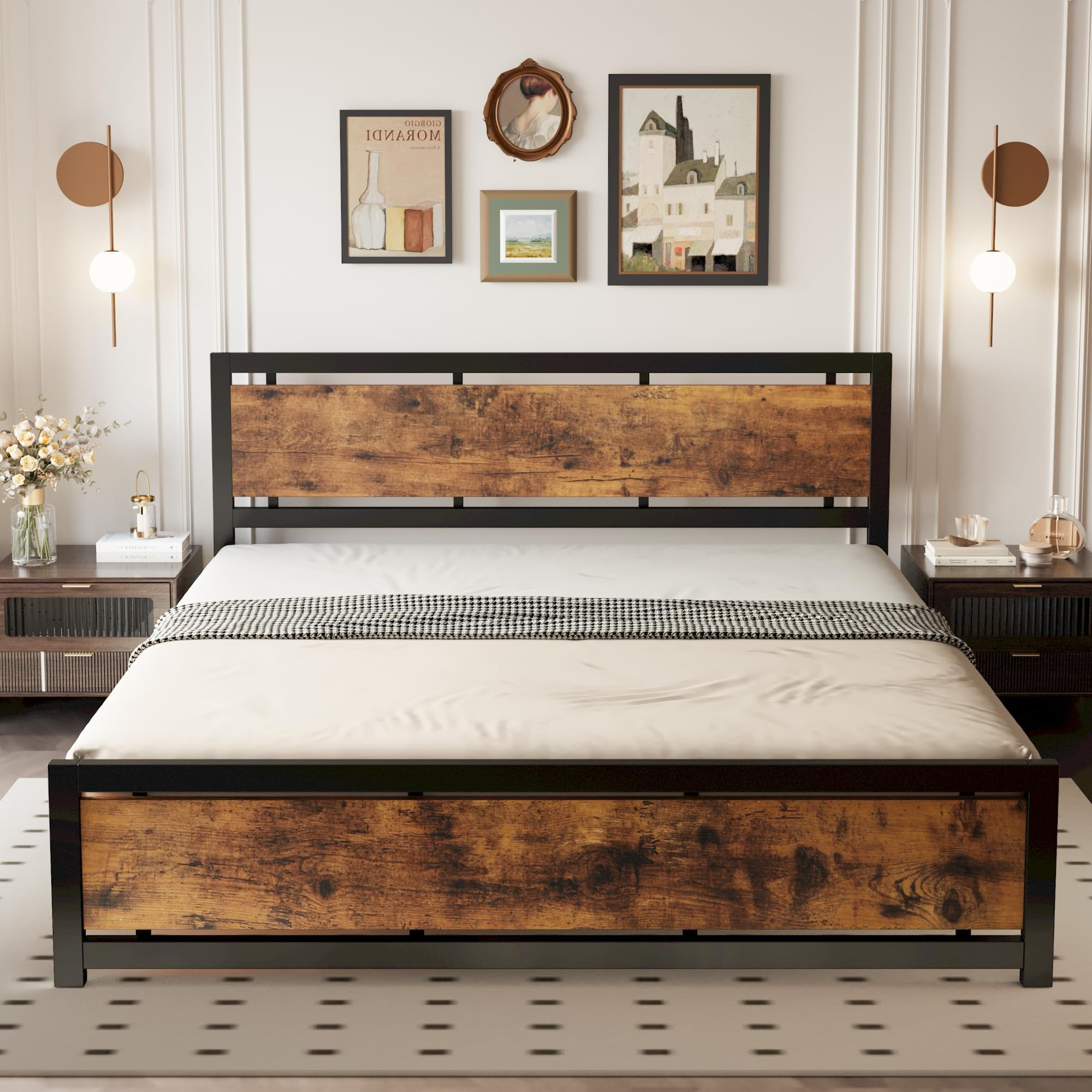 Amazon.com: Mjkone California King Size Bed Frame With Storage, Rustic ... intended for Rustic Cal King Bed Frame