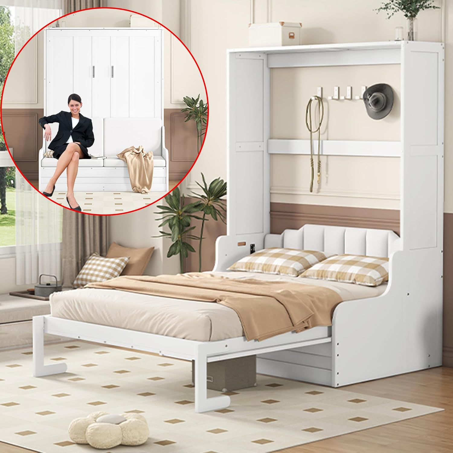 Amazon.com: Murphy Bed Queen With Cushion Under The Chair, Queen Murphy ... intended for Space-saving solutions with queen size horizontal murphy bed functionality