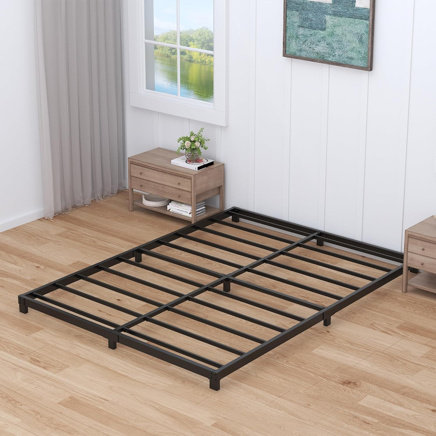 Amazon.com: Nailsong 3 Inch Cal King Bed Frame Low Profile, California ... with Metal California King Bed Frame