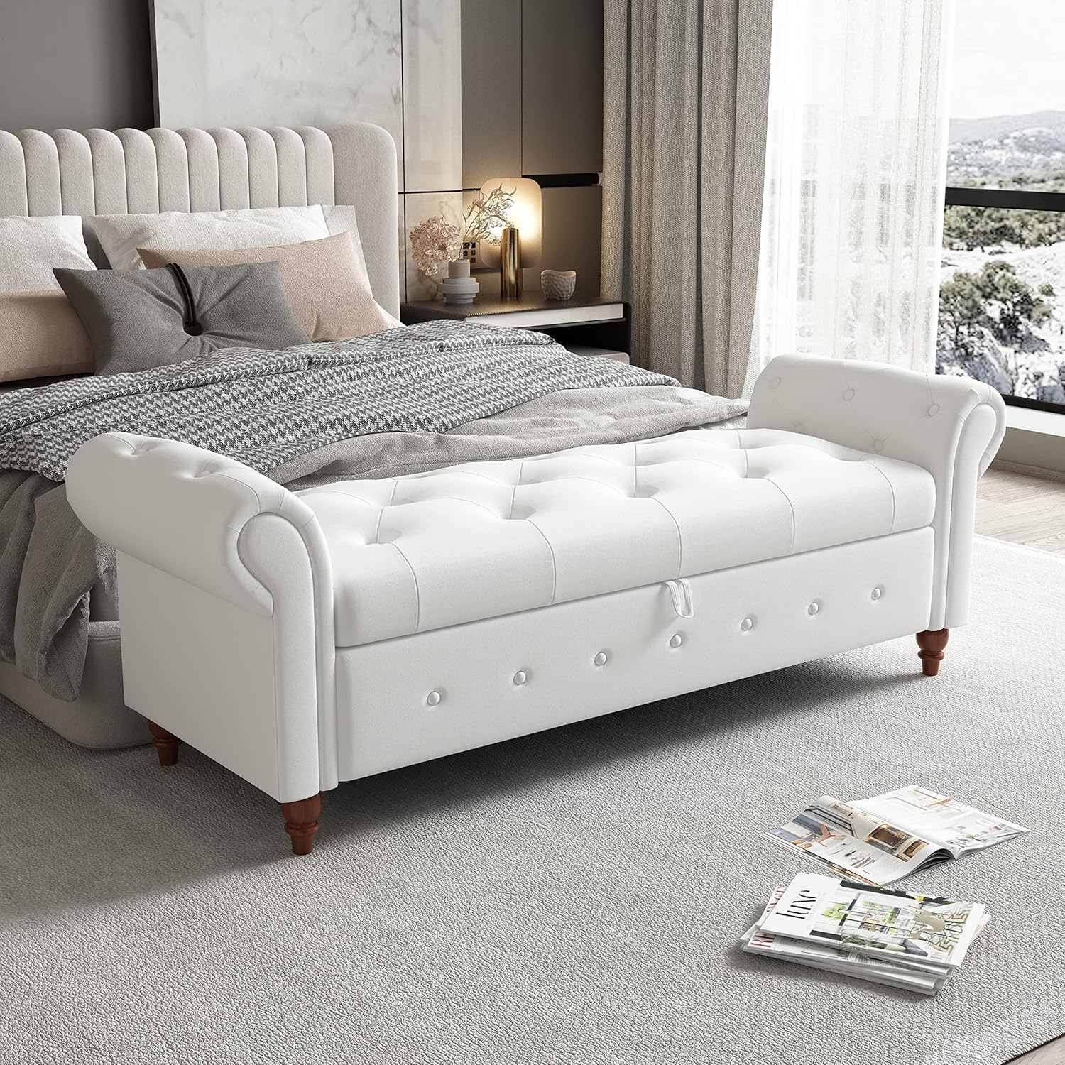 Amazon.com: Nioiikit 63'' Storage Ottoman Bench, End Of Bed Button ... pertaining to Essential White Bench Tips for Bedroom Organization