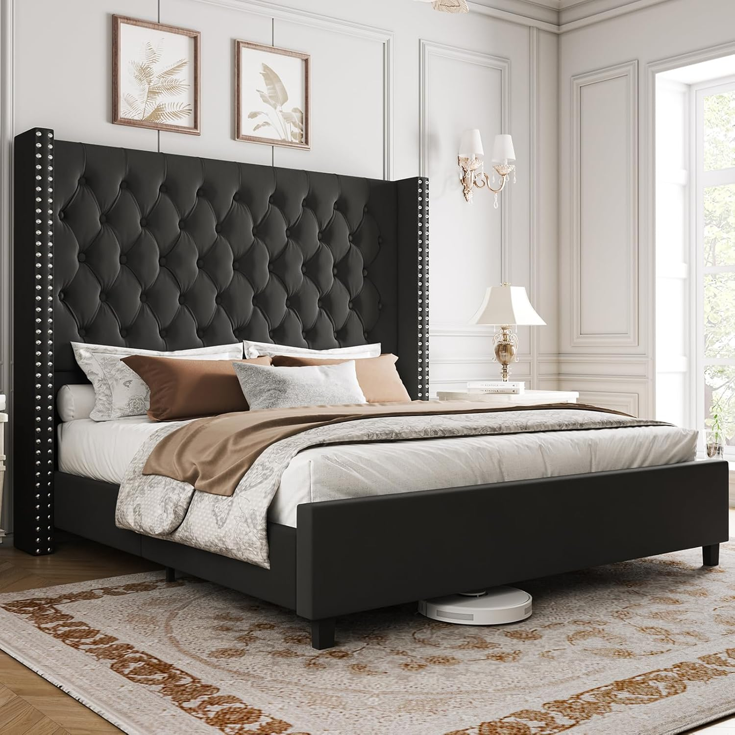 Amazon.com: Papajet King Size Bed Frame 61.4" Tall Headboard ... throughout Design considerations when selecting a king size bed frame with tall headboard