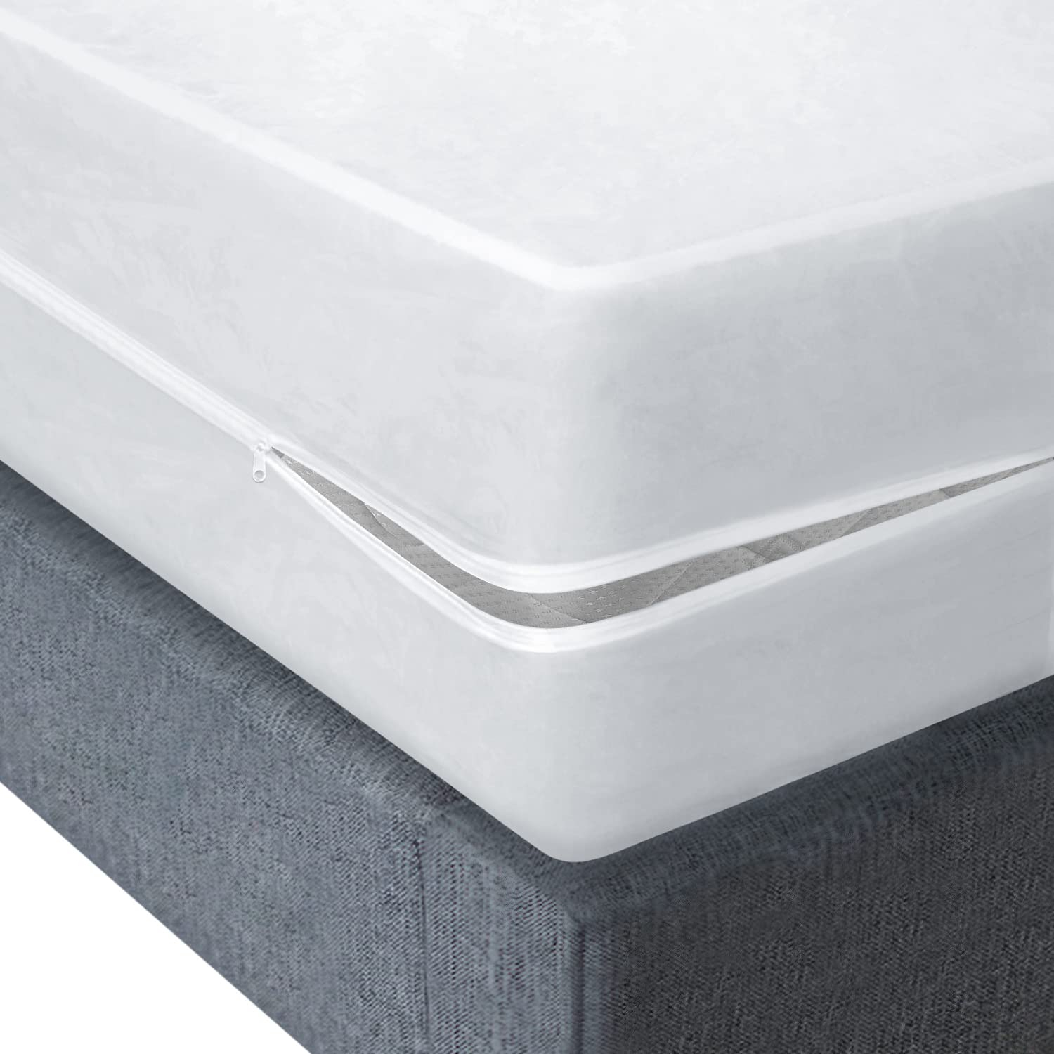 Amazon.com: Plastic Mattress Protector Zippered Cal King, Waterproof ... regarding How zipper design affects the lifespan of vinyl mattress protection
