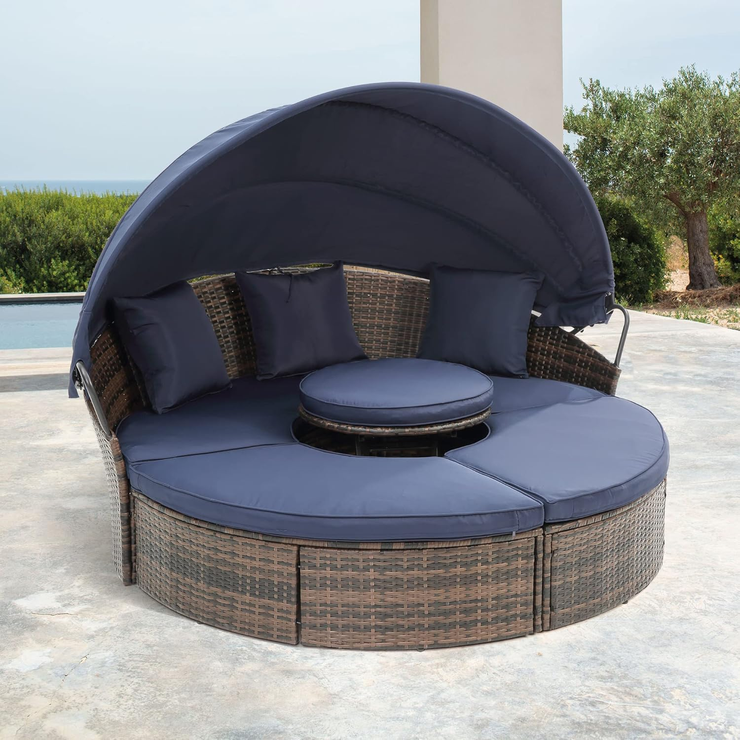 Amazon.com : Quarte Outdoor Patio Furniture Set Daybed Sunbed,Rattan ... throughout Round Outdoor Daybed With Canopy