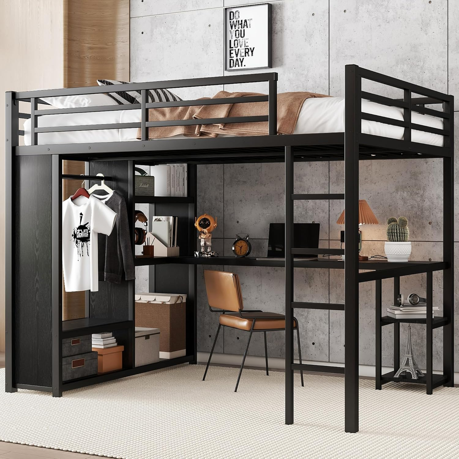 Amazon.com: Queen Size Loft Bed With Desk And Storage Shelves, Queen ... with regard to Maximizing Small Spaces with Smart Bed Desk and Storage Solutions