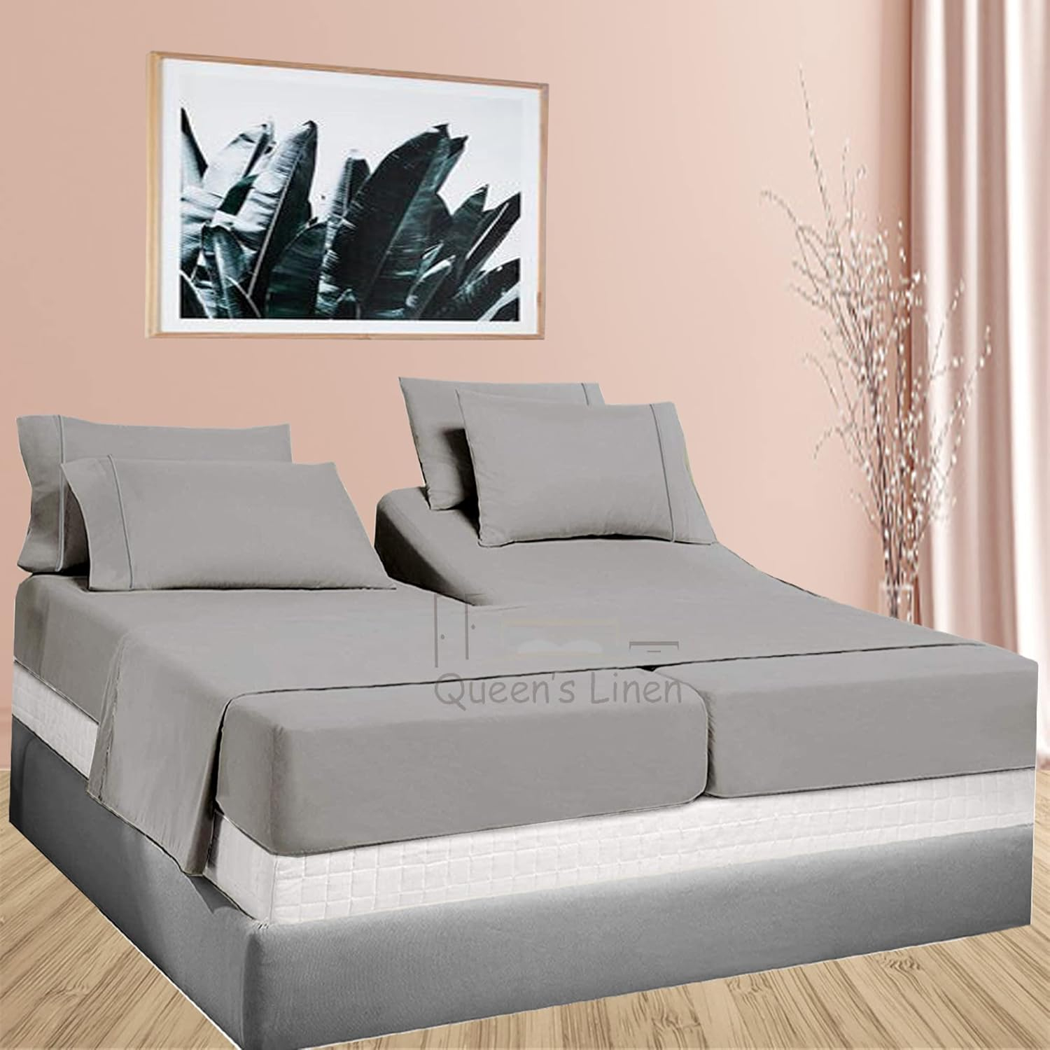 Amazon.com: Queen's Linen Split King Sheets Sets For Adjustable Bed - 5 ... throughout King Split Sheets For Adjustable Beds