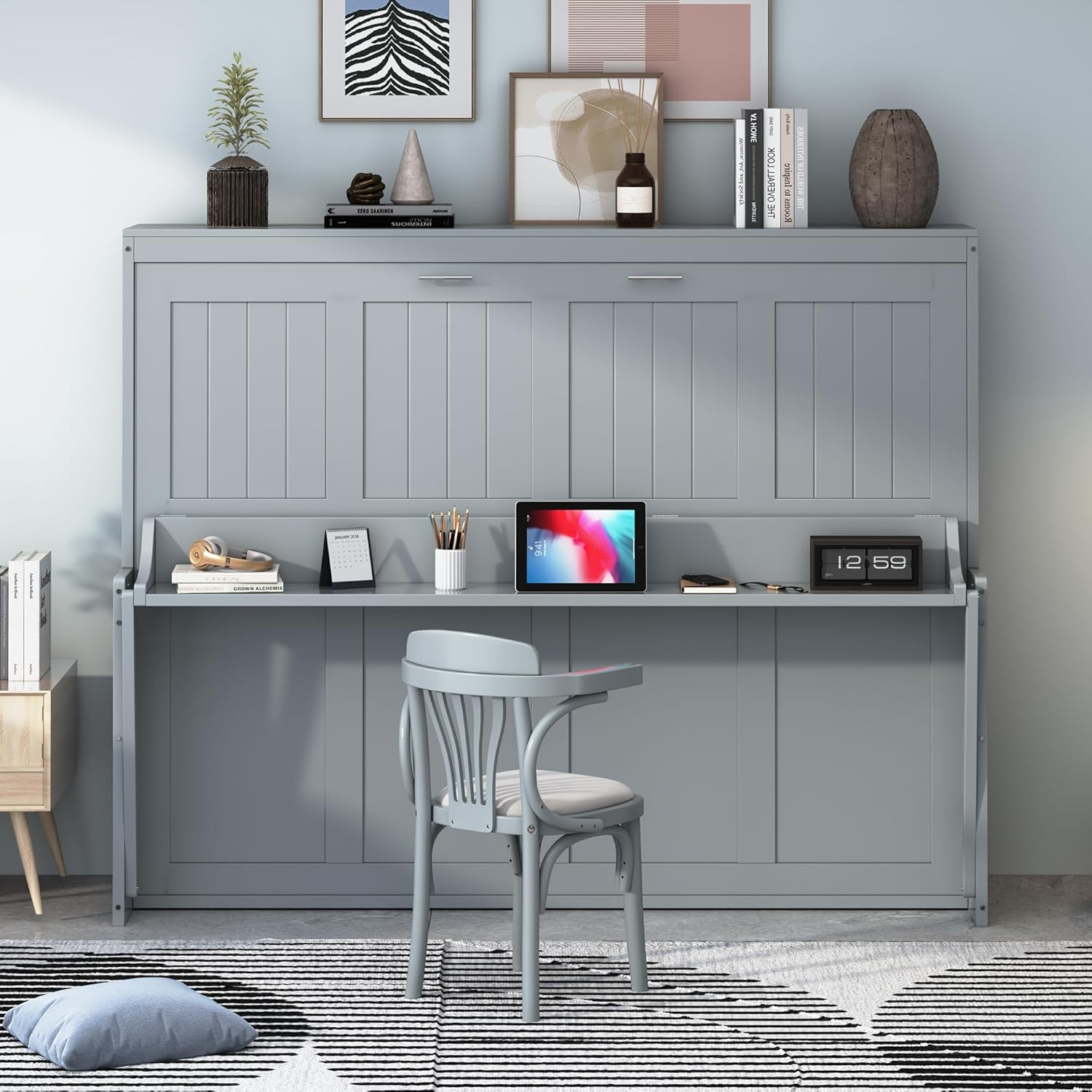 Amazon.com: Softsea Full Size Horizontal Murphy Bed With Desk, Full ... in Space-saving solutions for small apartments with horizontal murphy bed and desk combination