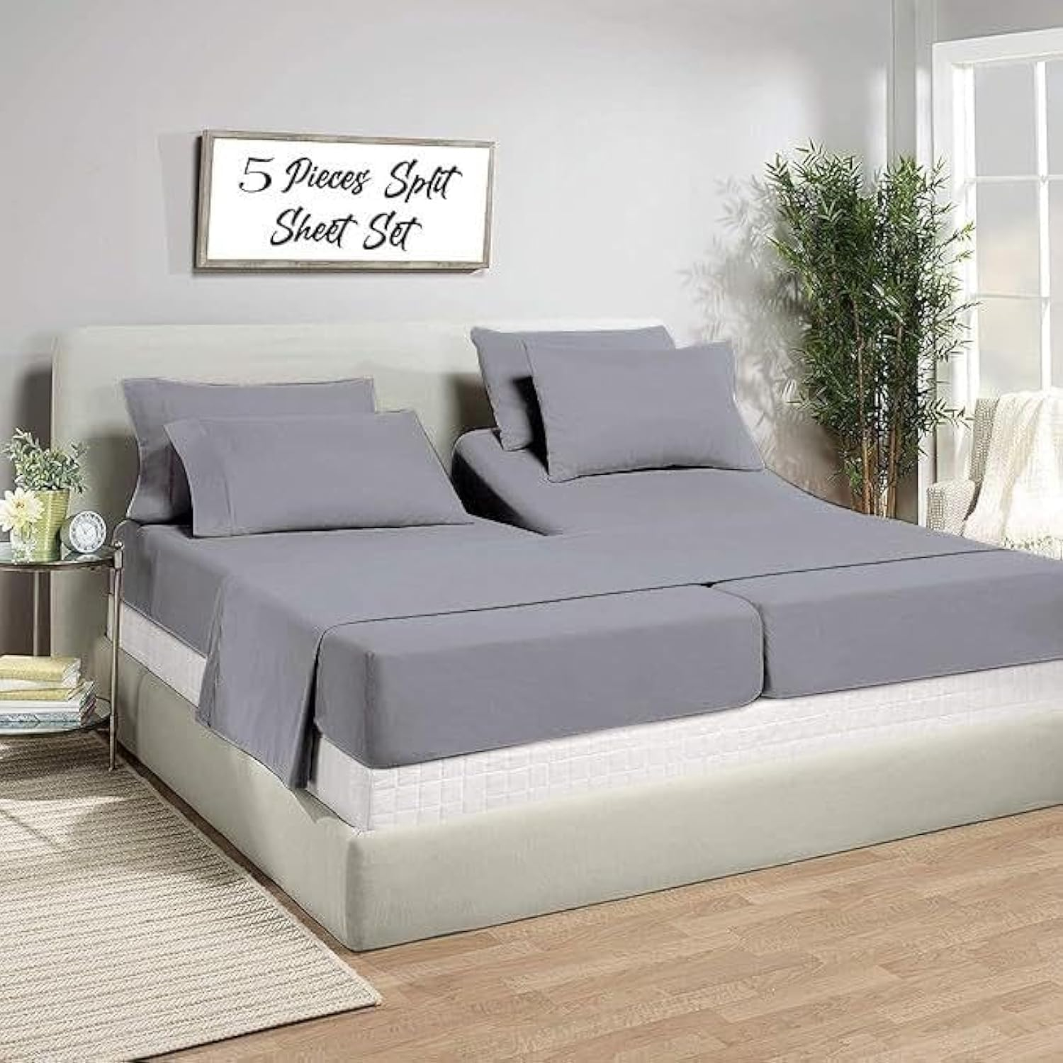 Amazon.com: Split King Sheets- 5 Piece Adjustable Split King Sheets ... within King Split Sheets For Adjustable Beds