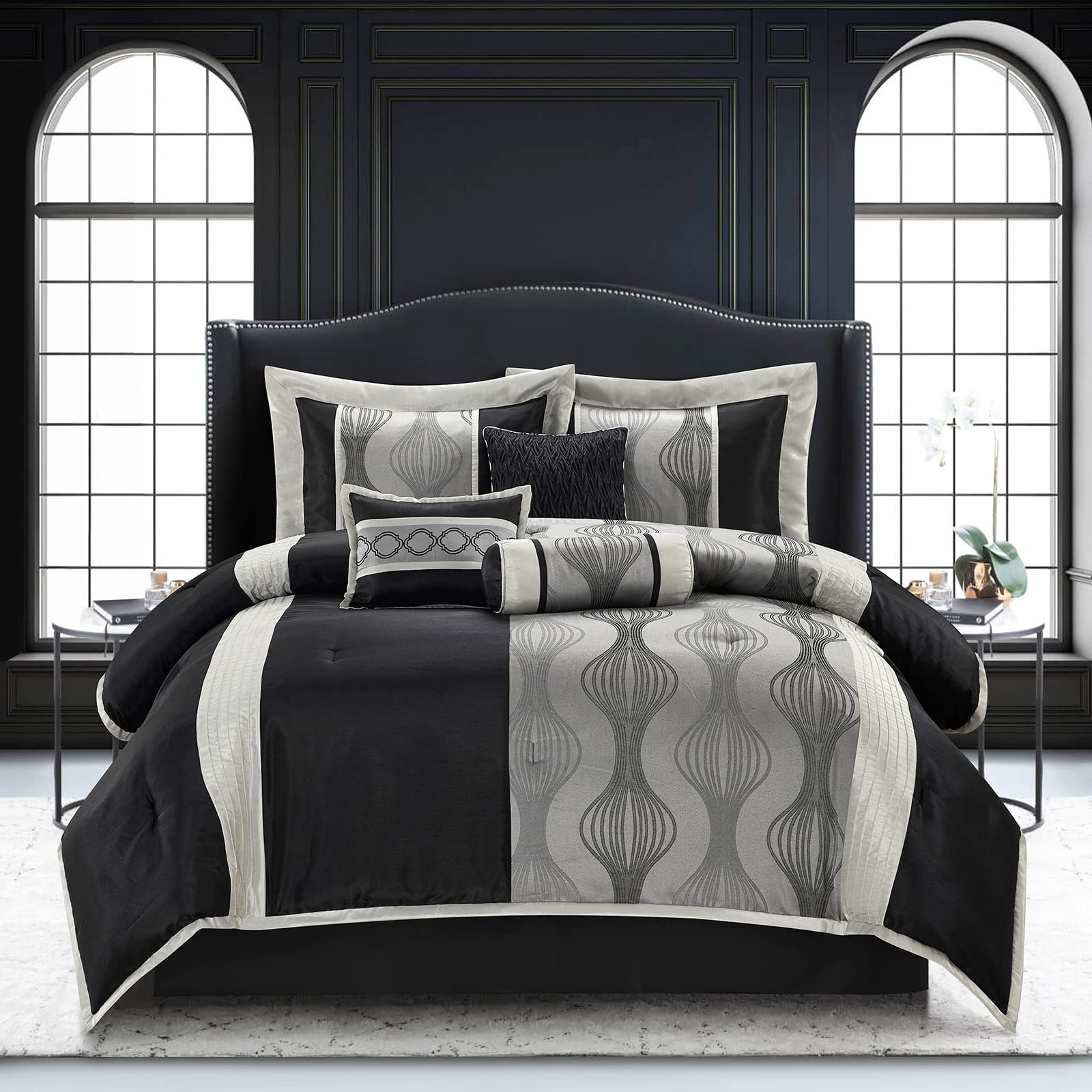 Amazon.com: Stratford Park Black And Silver Comforter Set,Elegant 7 ... with regard to Transforming your bedroom into a modern retreat with silver and black accents