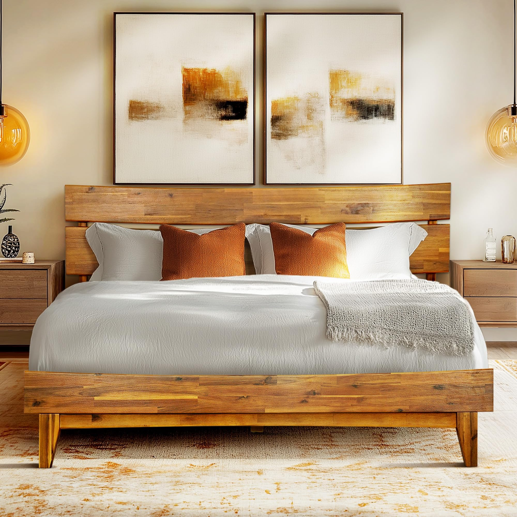 Amazon.com: The Urban Port Bree Modern Rustic King Size Platform Bed ... for Choosing the right solid wood king size bed frame for your bedroom