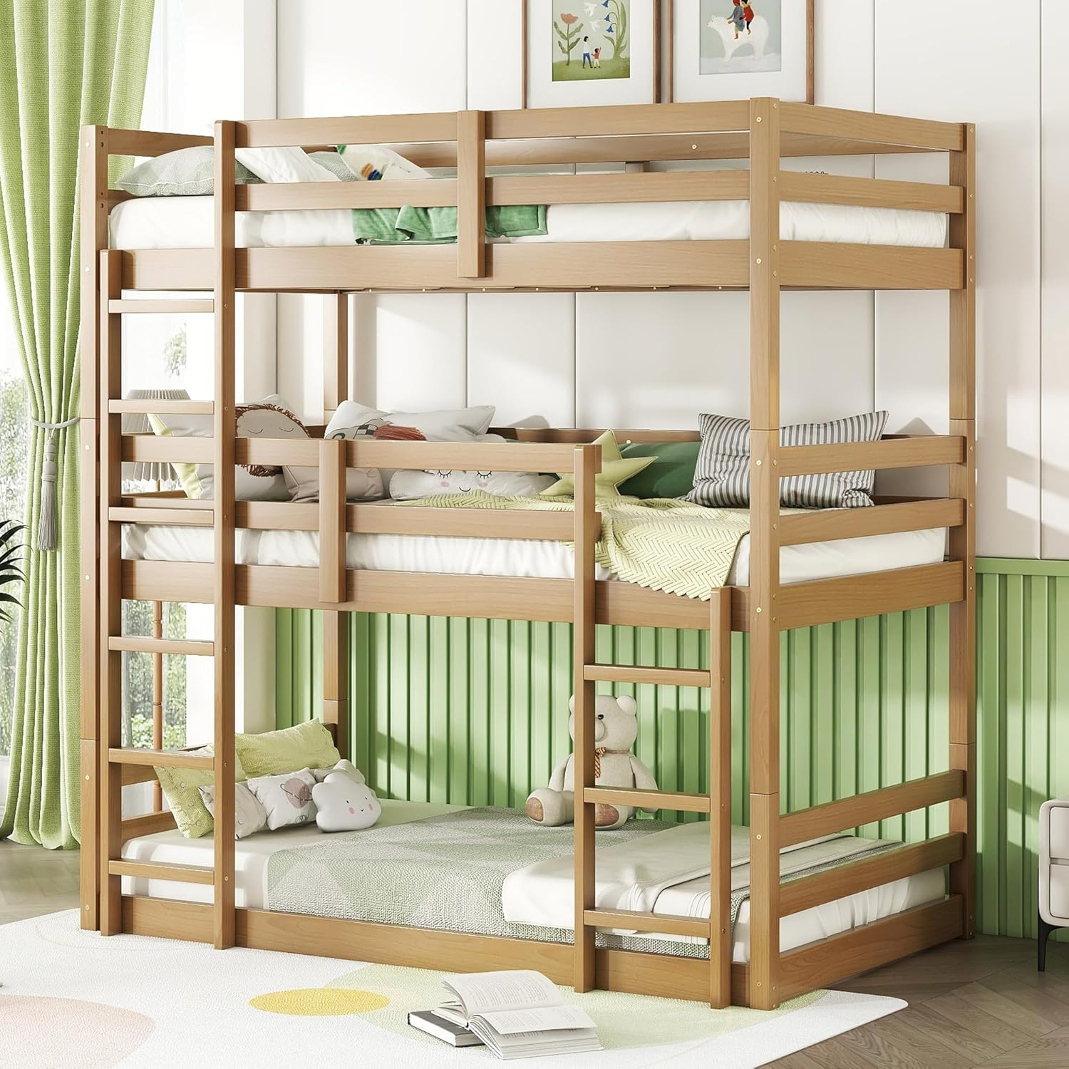 Amazon.com: Twin Over Twin Over Twin Triple Bunk Bed For Kids,3 Bed ... in 3 Bed Bunk Bed Set