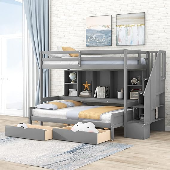 Amazon.com: Twin Xl Loft Bed With Desk And Stairs Wood Twin Xl Over ... with Twin Xl Loft Bed With Desk