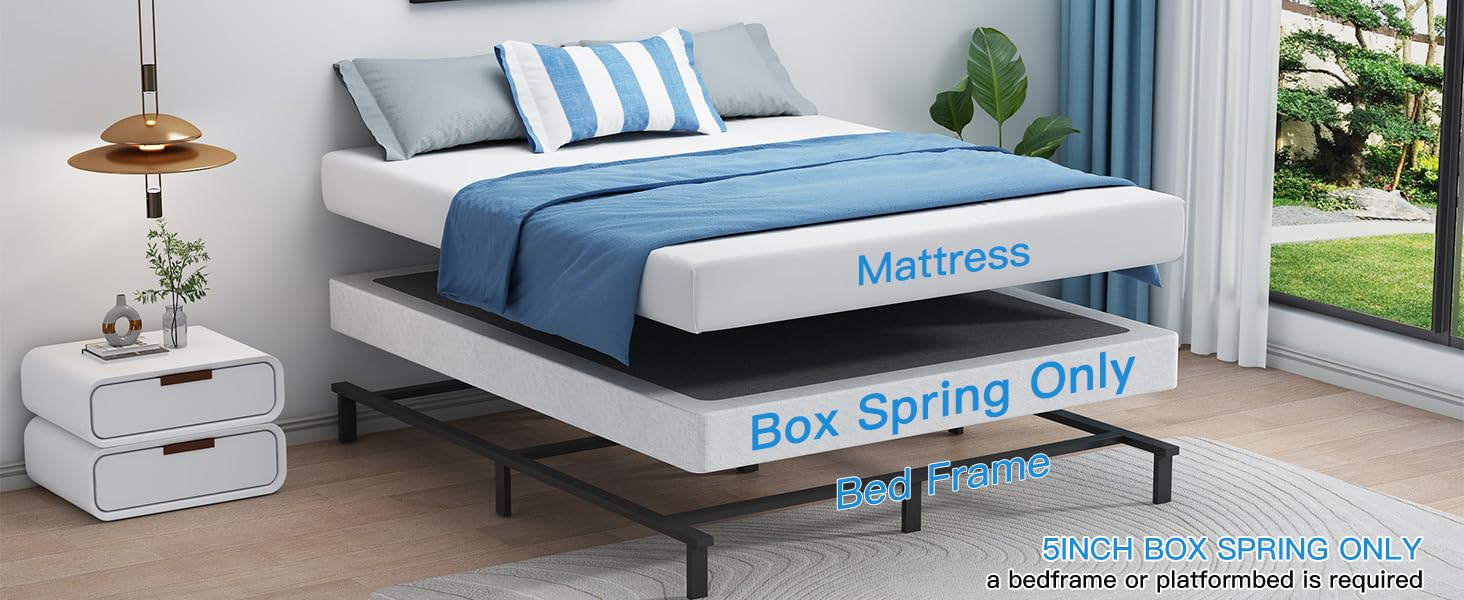 Amazon.com: Uomeur Box Spring For Queen Bed,5 Inch Low Profile Box ... throughout Box Spring For Foam Mattress