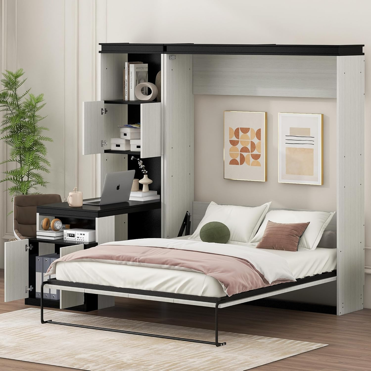 Amazon.com: Wadri Full Size Murphy Bed Wall Bed With Desk And Storage ... with regard to Murphy Queen Bed With Desk