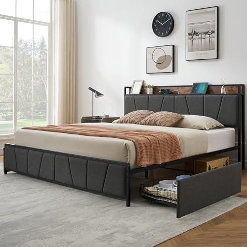 Amazon.com: Weltoke King Size Bed Frame With Storage Headboard And ... with regard to Maximizing Space with Black King Bed Frames That Offer Hidden Storage