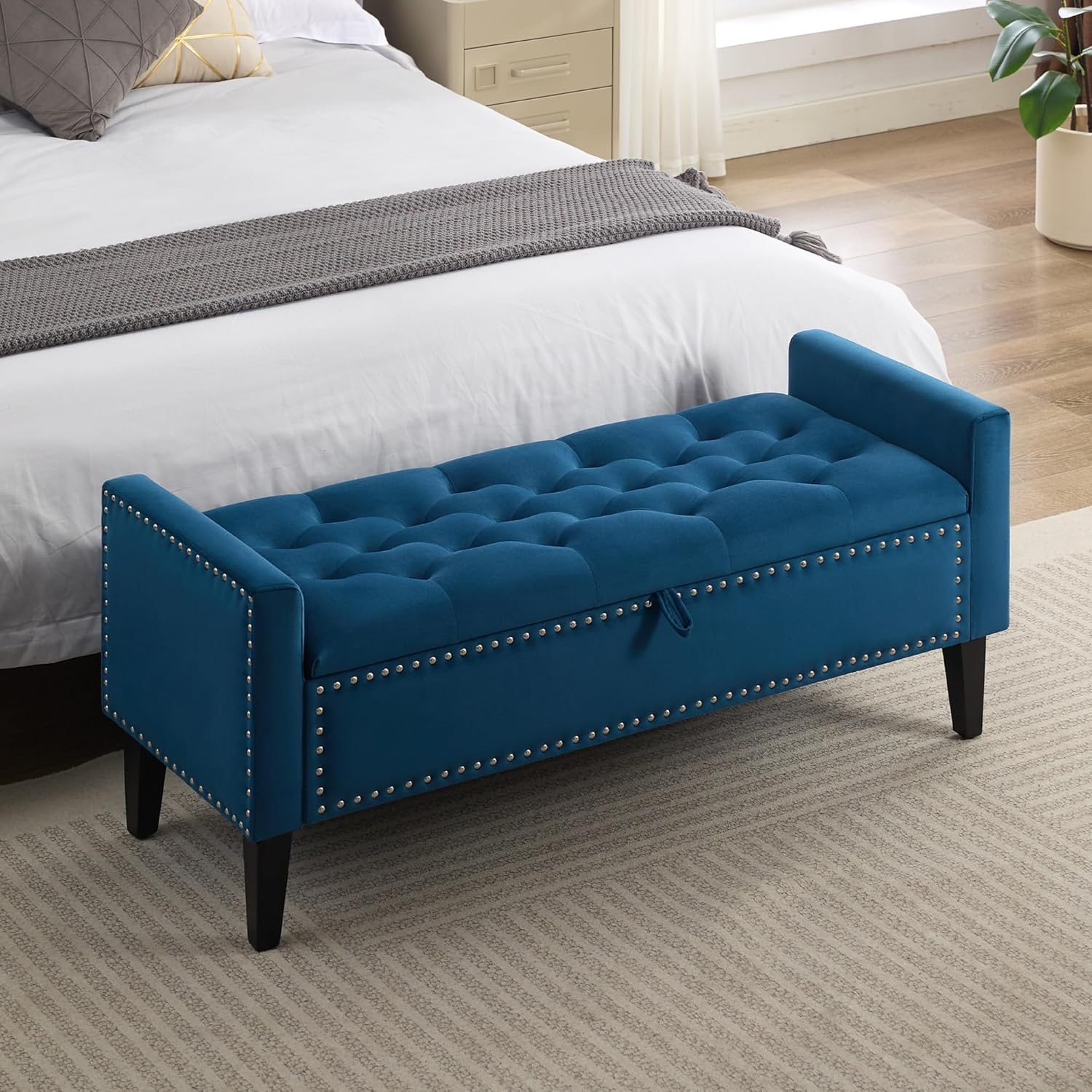 Amazon.com: Wututuee 47" Velvet Storage Bench, Upholstered Bed Bench ... regarding Transform Your Bedroom Storage with the Perfect End of Bed Bench