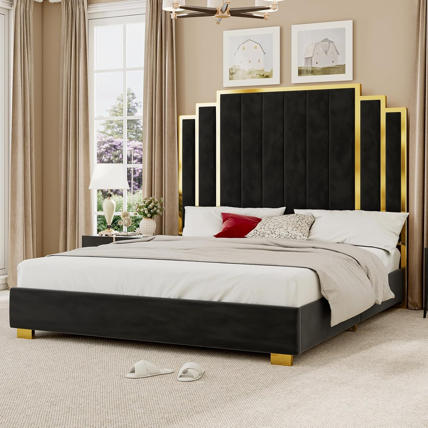 Amazon.com: Yumpie King Size Platform Bed Frame With 65" Extra Tall ... with regard to King Size Bed Frame With Tall Headboard