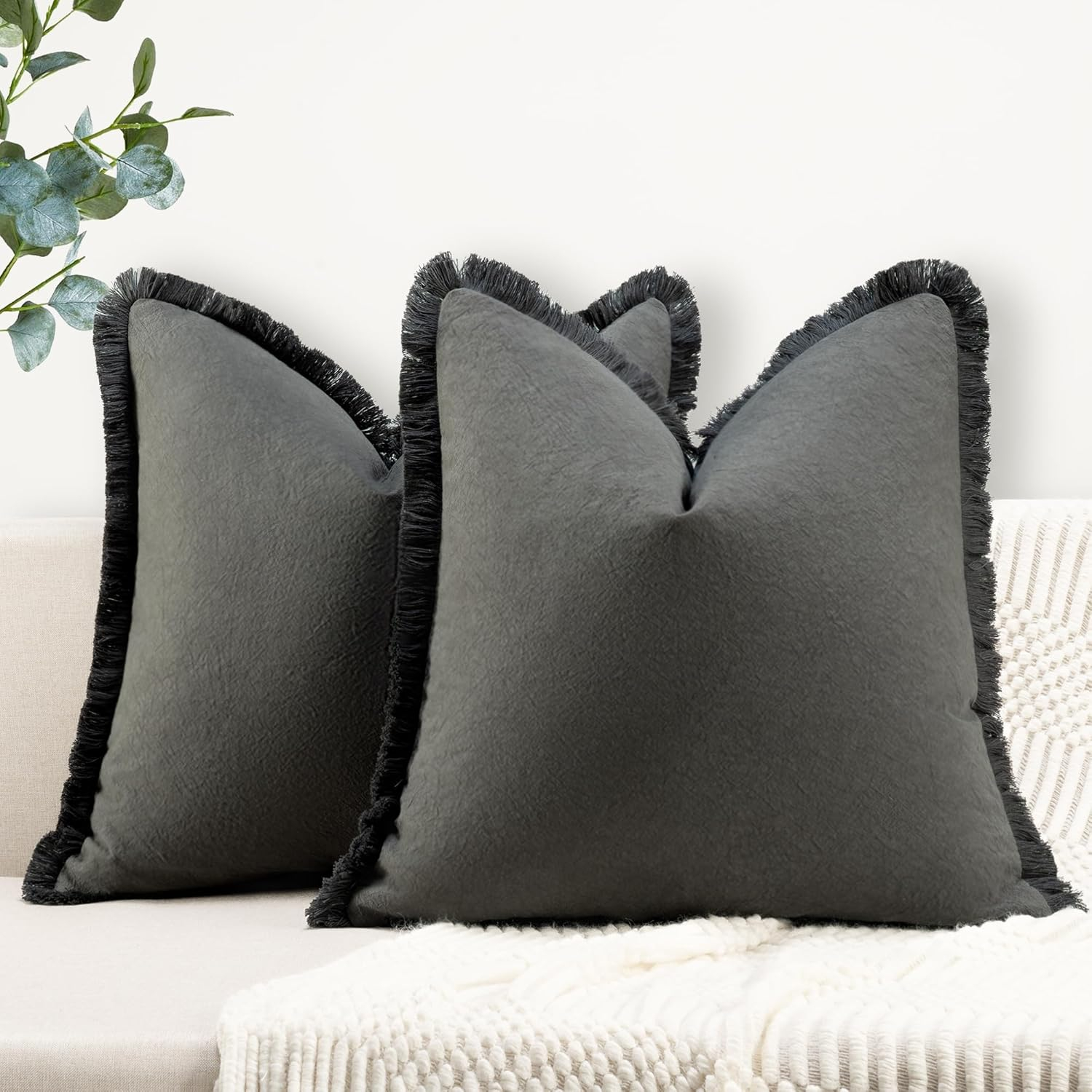 Amazon.com: Zwjd Pillow Covers 18X18 Set Of 2 Dark Gray Throw Pillow ... within How Grey Throw Pillows Can Transform Your Bedroom's Comfort and Style