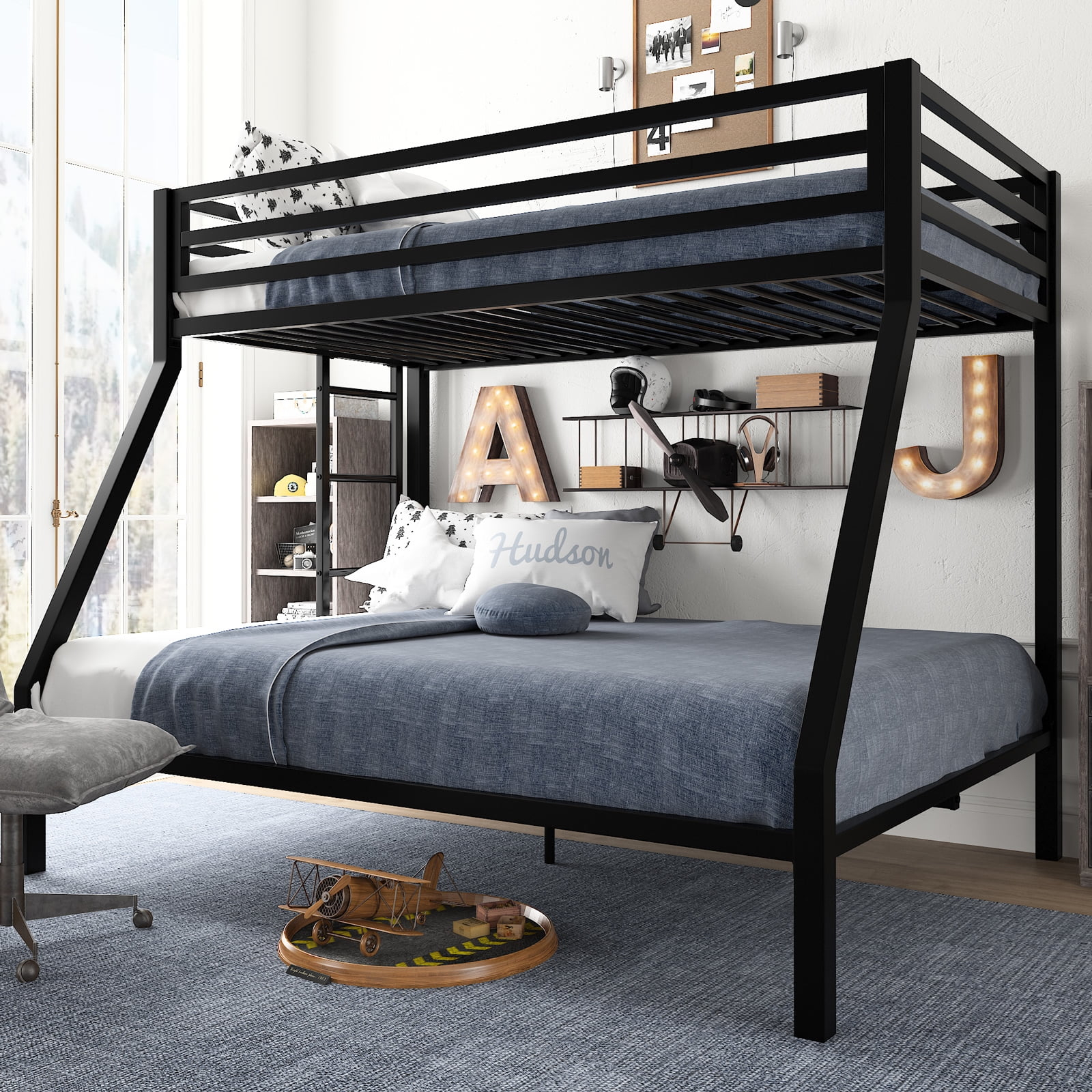 Amolife Twin Over Full Metal Bunk Bed With Removable Stairs, Full ... intended for Maximizing Bedroom Space with Twin Over Full Black Bunk Bed Designs