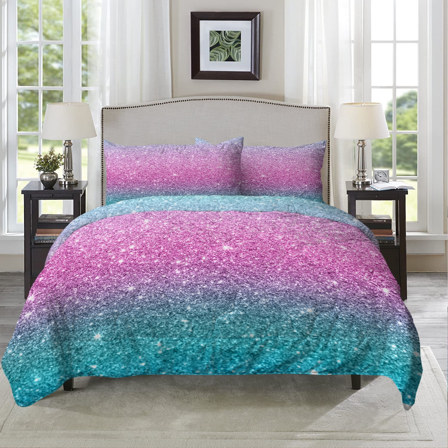 Arightex 3 Pieces Twin Size Comforter Set For Girls Kids,Pink Blue ... pertaining to Pink And Blue Bedding Sets