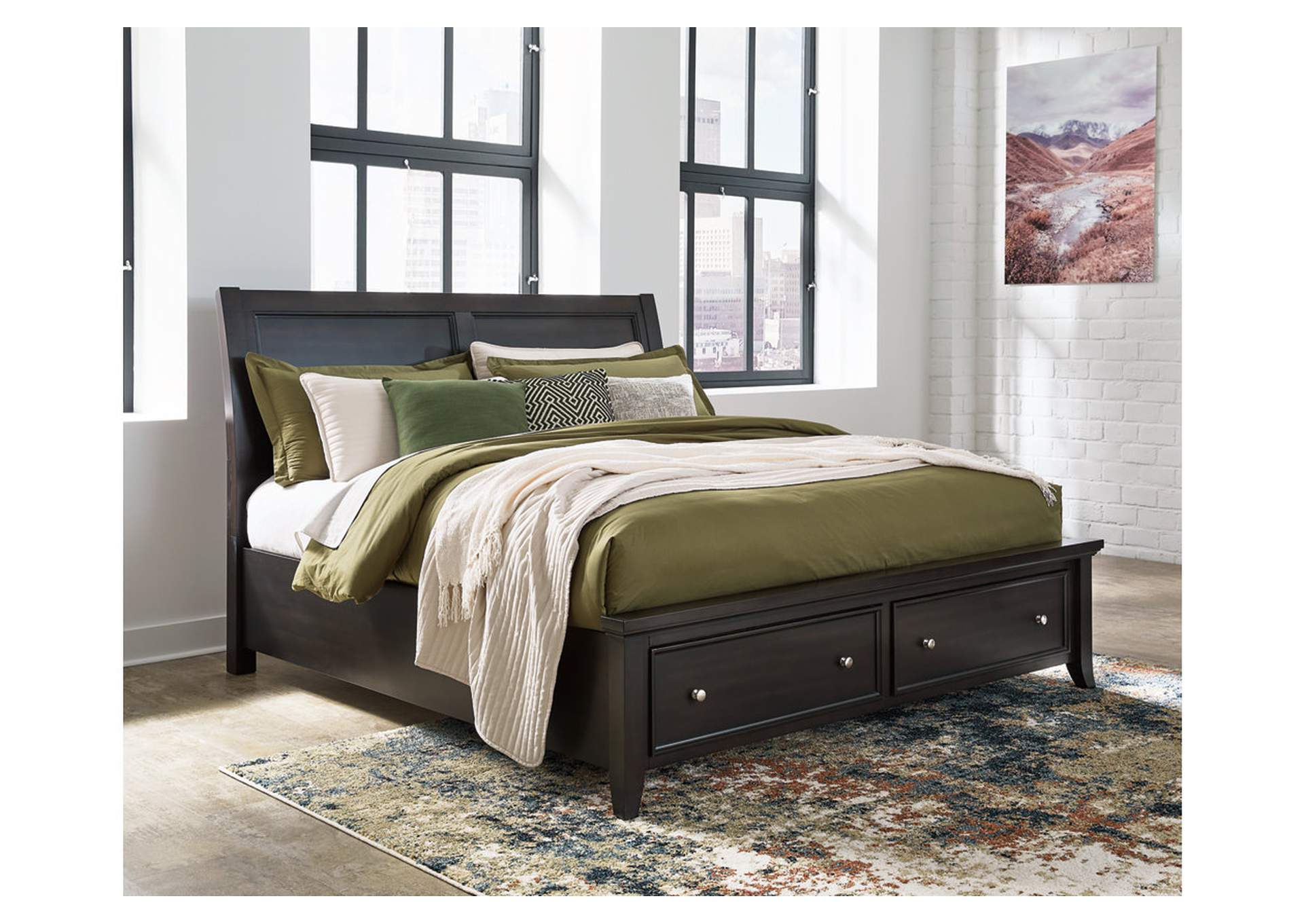 Bambori King Sleigh Storage Bed With Dresser And 2 Nightstands in Bedroom organization made simple with storage-enabled sleigh designs