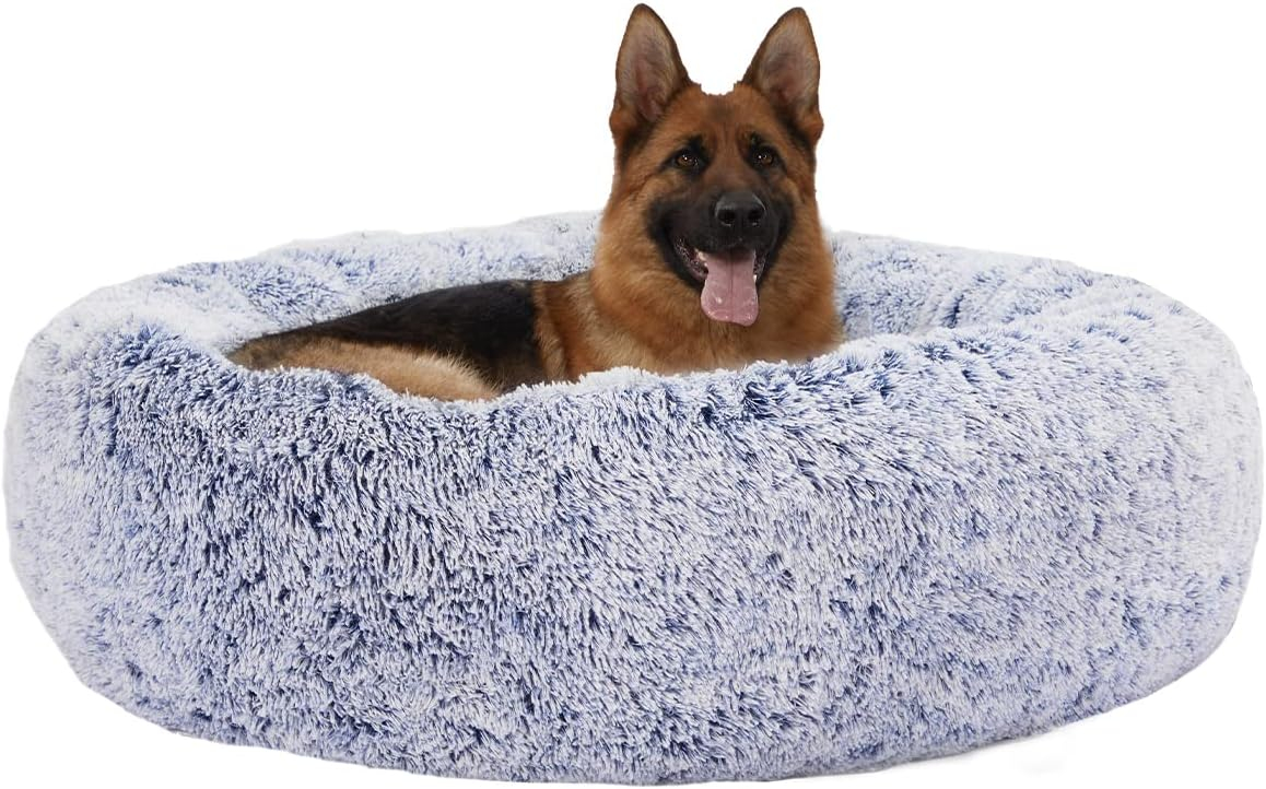 Bedfolks Calming Donut Dog Bed, 45 Inches Round Fluffy Dog Beds For ... regarding Donut Dog Bed For Large Dogs