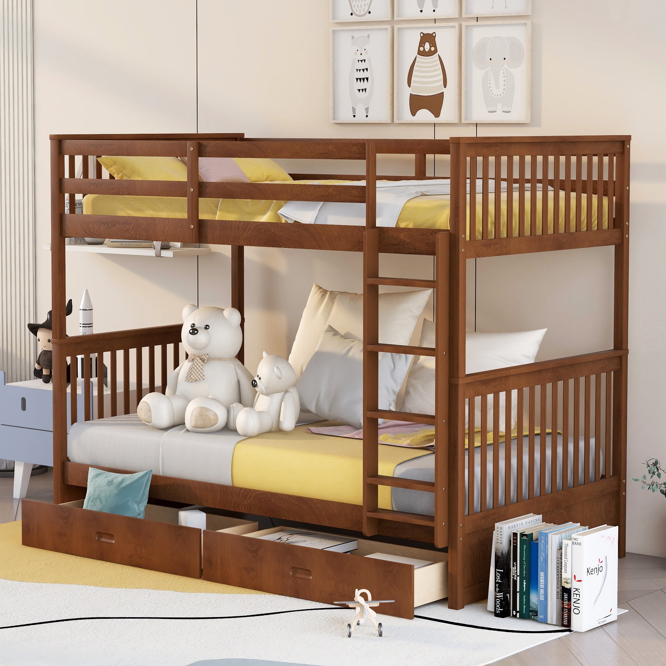 Bellemave Solid Wood Twin Bunk Beds With Storage Drawers And Ladders ... regarding The Art of Building Quality Twin Bunk Beds with Solid Wood