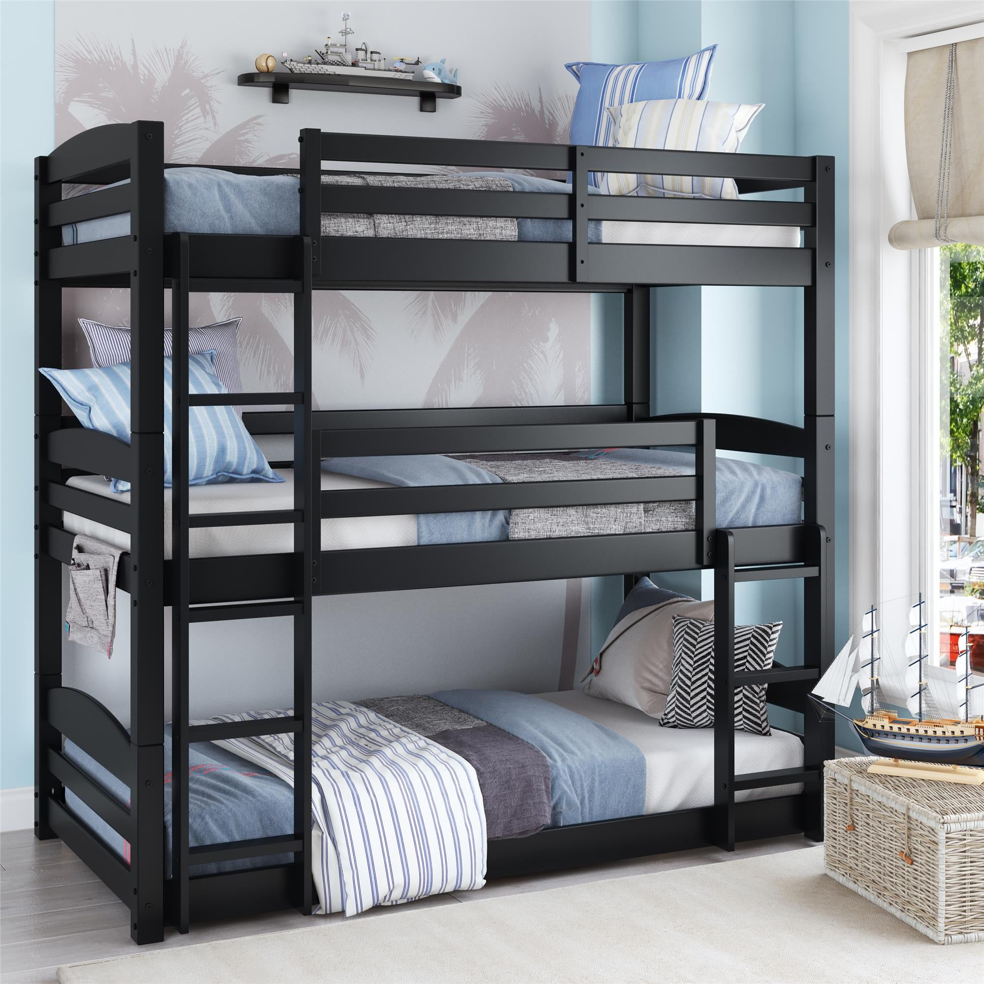 Better Homes & Gardens Tristan Triple Bunk Bed, Black - Walmart.com regarding How to Choose the Perfect 3 Bed Bunk Bed Set for Your Family
