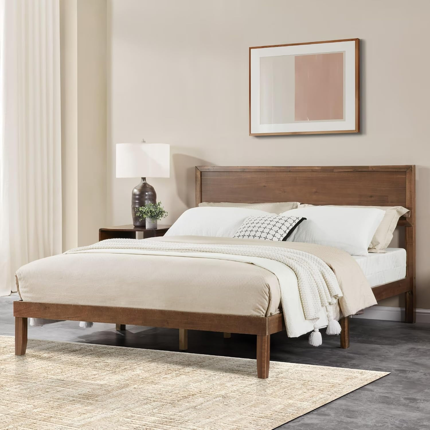 Bishe Wood King Size Bed Frame, 82.8" X 79.45" X 38", Wooden King ... regarding Care and Maintenance Tips for Wooden King Platform Bed Frames