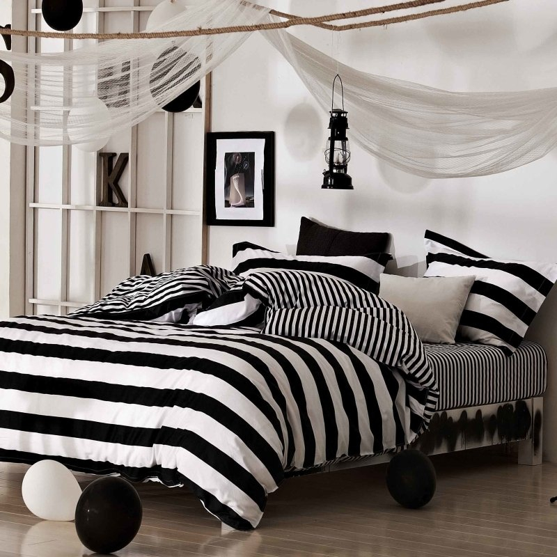 Black And White Rugby Stripe Simply Chic Twin, Full, Queen Size Bedding ... for From classic to contemporary the evolution of black and white striped bed sets