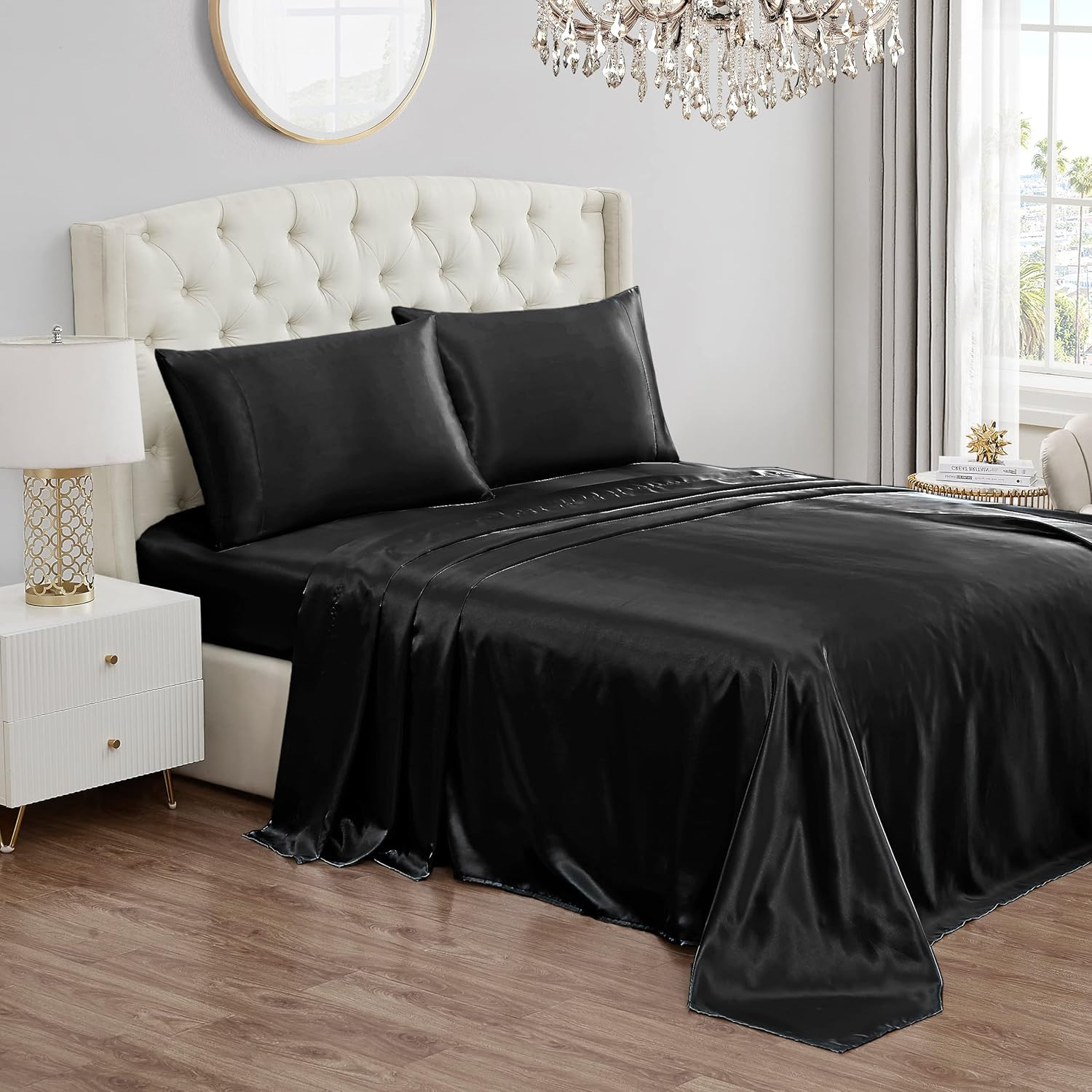 Brandclub - Juicy Couture Queen Size Satin Bed Sheet Set, Deep Pocket ... in Black Queen Bed Sheet Set