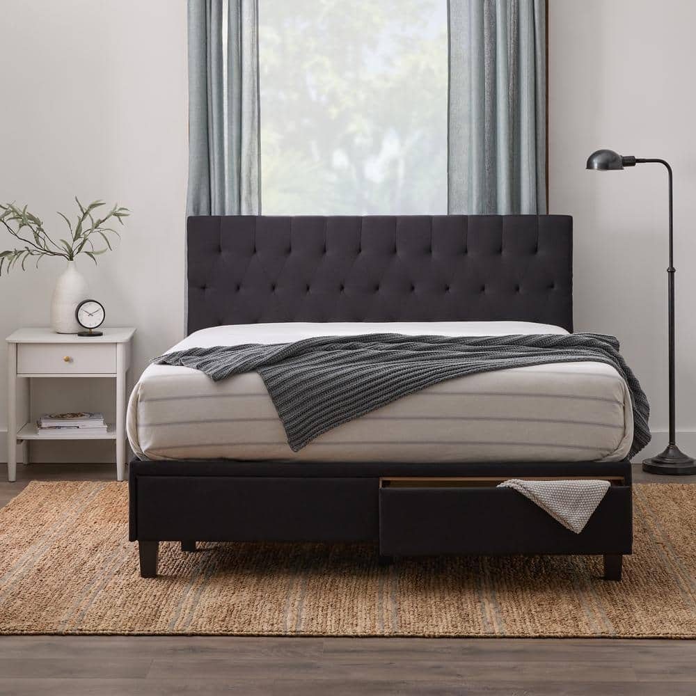 Brookside Morgan Black Wood Frame Queen Platform Bed With Storage ... in Black Platform Bed With Storage