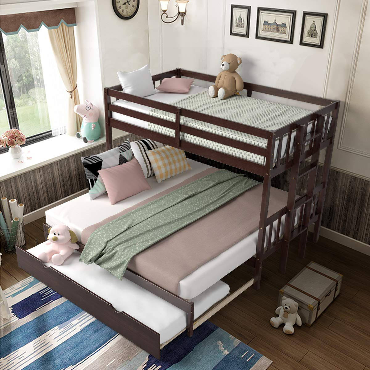 Buy Giantex Twin Over Pull-Out Bunk Bed With Trundle, Solid Wood Bunk ... inside The ultimate guide to bunk bed pull out mattress comfort and support