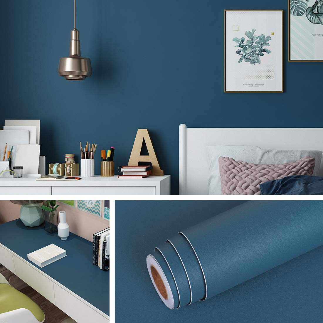 Buy Livelynine 15.8 X 197 Inch Navy Blue Contact Paper Decorative ... for Long-term durability and maintenance tips for navy blue peel and stick wallpaper